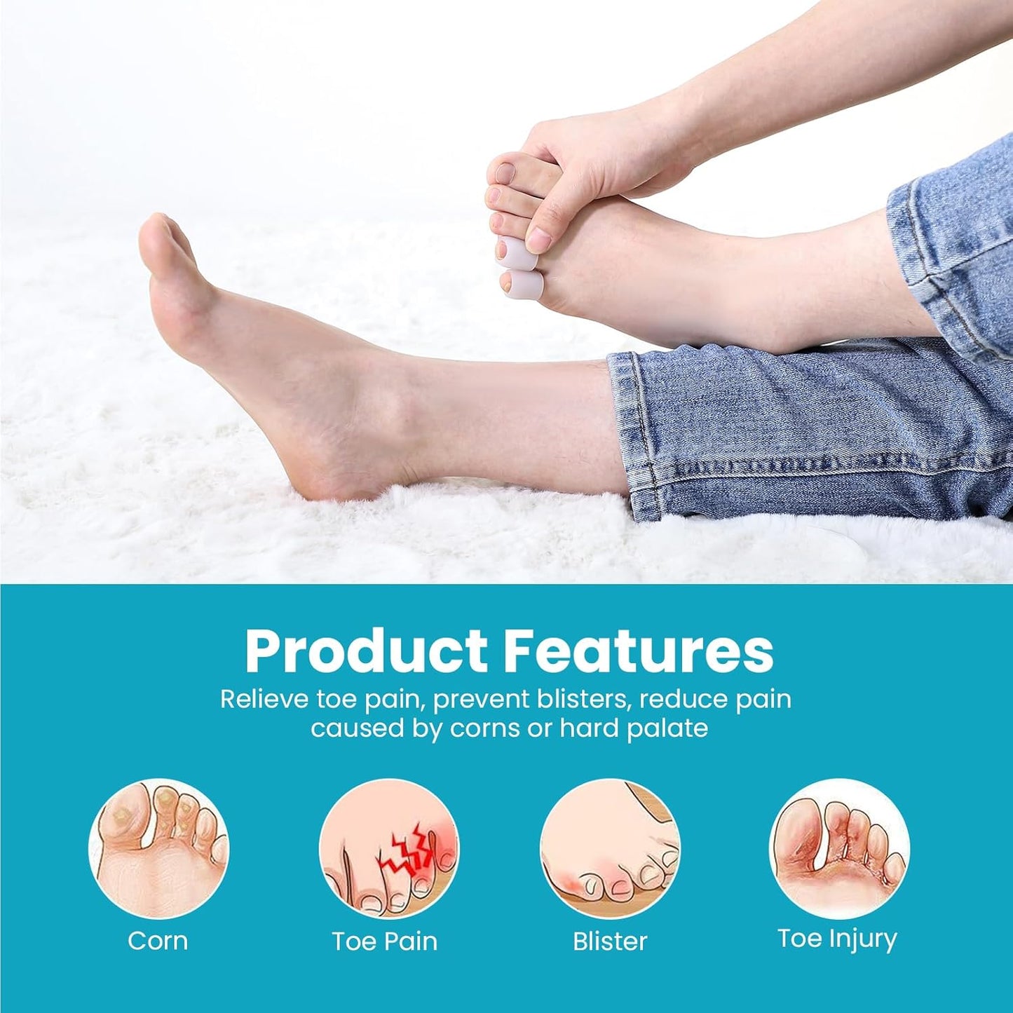 Povihome Pinky Toe Sleeves Protectors - 12 Pack Small Gel Corn Protectors - Protect Toe from Rubbing, Ingrown Toenails, Calluses, Blisters - Toe Cushions for Pain Relief (Small Size, White)