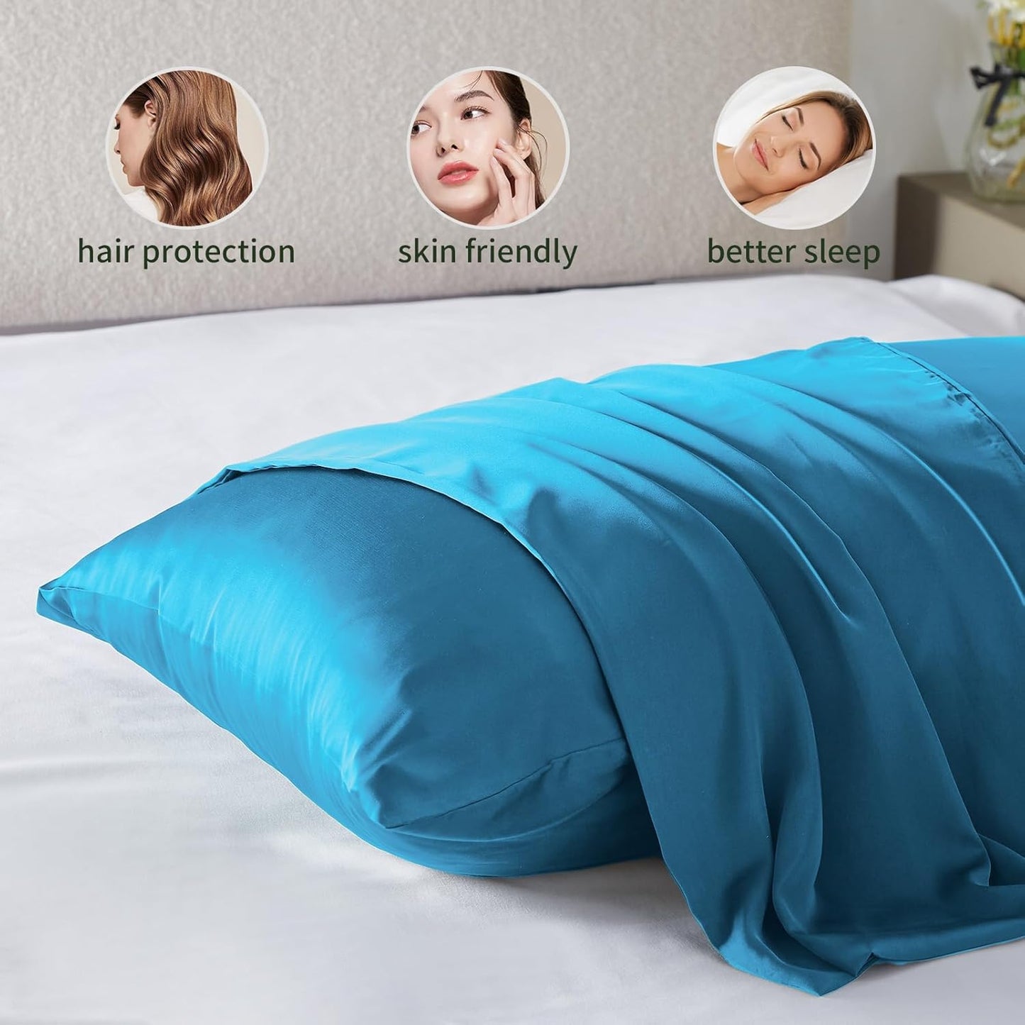 Silk Pillowcase for Hair and Skin Mulberry Silk Pillowcase Soft Breathable Smooth Both Sided Natural Silk Pillowcase with Zipper Beauty Sleep Silk Pillow Case 1 Pack for Gift (Queen, Pacific Blue)