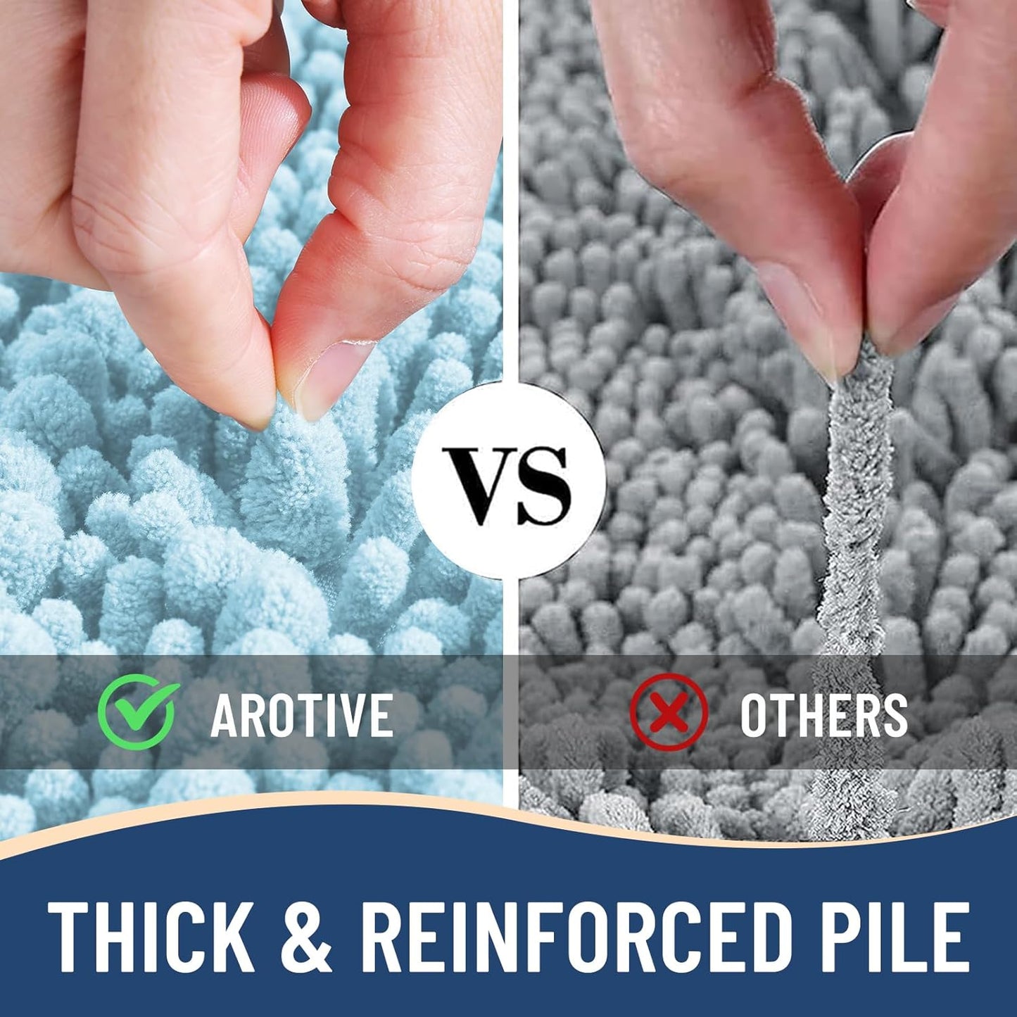 Arotive Luxury Chenille Bathroom Rug Mat, Extra Soft Thick Absorbent Shaggy Bath Rugs, Non-Slip Machine Wash Dry, Plush Bath Mats for Bathroom, Shower and Tub, 47x32, Blue