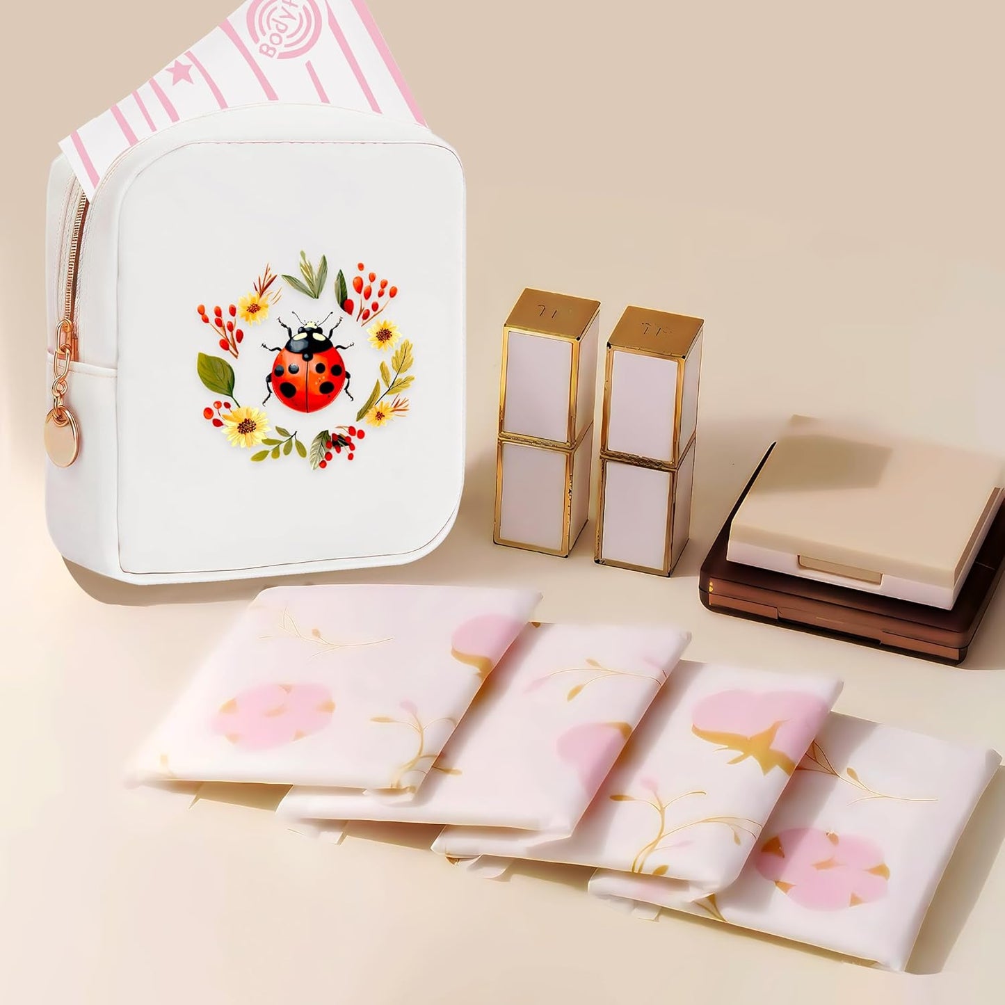 Ladybugs Mini Makeup Bag, Ladybugs Gift For Women Girls, Cute Portable Zipper Pouch Cosmetic Bag For Teen Girls Kids, Small Storage Bag For Sanitary Pad, Period napkin bag!