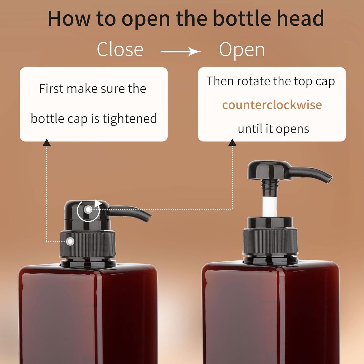 450ml (15.2oz) Pump Bottle Dispenser Jansburg 2Pack Refillable Square Plastic Lotion Dispenser Empty Lotion Pump Bottle for Essential Oil Soap Lotion Shampoo, Bathroom/Kitchen/Travel Amber