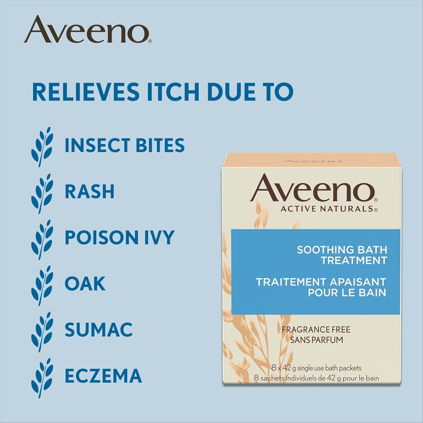 Aveeno Fragrance-Free Soothing Bath Treatment & Soak for Soothing Relief, 100% Natural Colloidal Oatmeal, Relieves Itchy, Irritated Skin Due to Eczema, 8 Single-Use Bath Packets (Pack of 2)