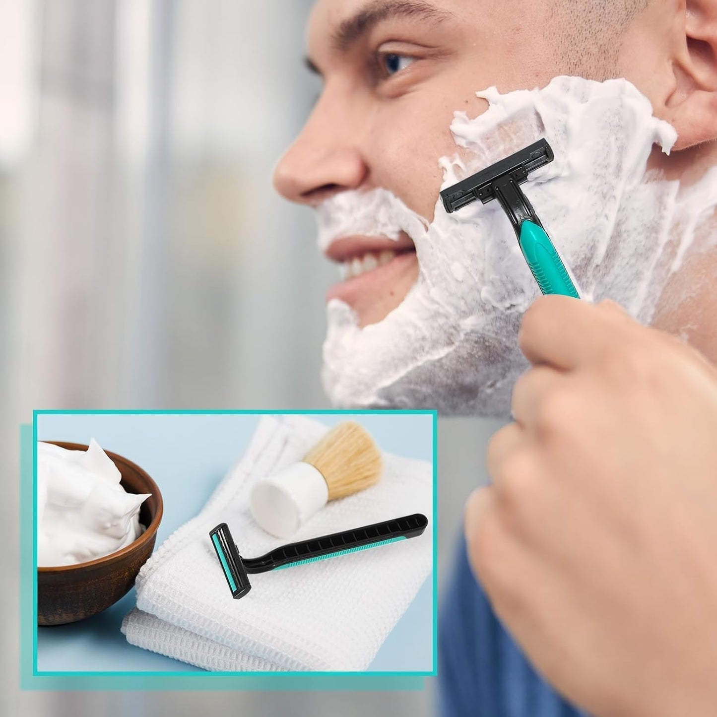 120 Pack Disposable Twin Blade Razors Individually Wrapped, Clear Safety Cap， Multipurpose Portable Shave Razor for Man Woman Bathing Hotel Travel (Green)