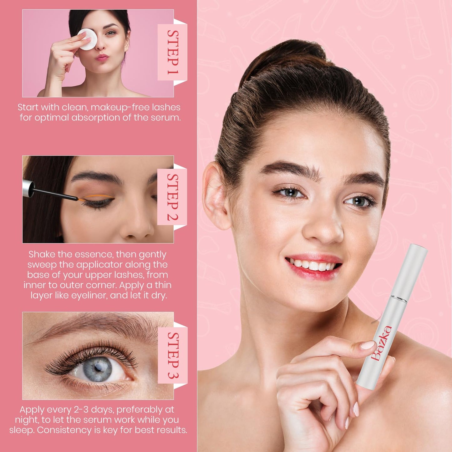 Bazka Eyelash Serum : Enhance Lash Growth & Thickness, Longer & Nourishing Formula for Prevent Moisture Loss, Twice per day (3.5mL)