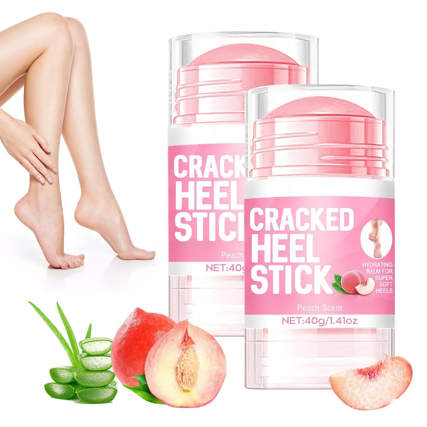 2PCS 60% Urea Hydrating and Anti-Cracking Foot Cream，2025 Upgraded Hand and Foot Cream Urea Moisturizer，Hydrates Dry and Cracked Feet and Hand (1.41 Ounce, Peach)