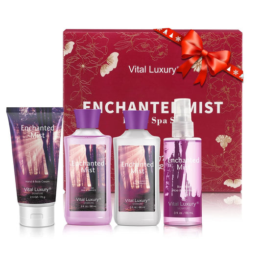 Bath & Body Kit, 3 Fl Oz, Ideal Skincare Gift Home Spa Set, Includes Body Lotion, Shower Gel, Body Cream, and Fragrance Mist,Birthday Mother's Valentine's Day Gifts(Enchanted Mist)