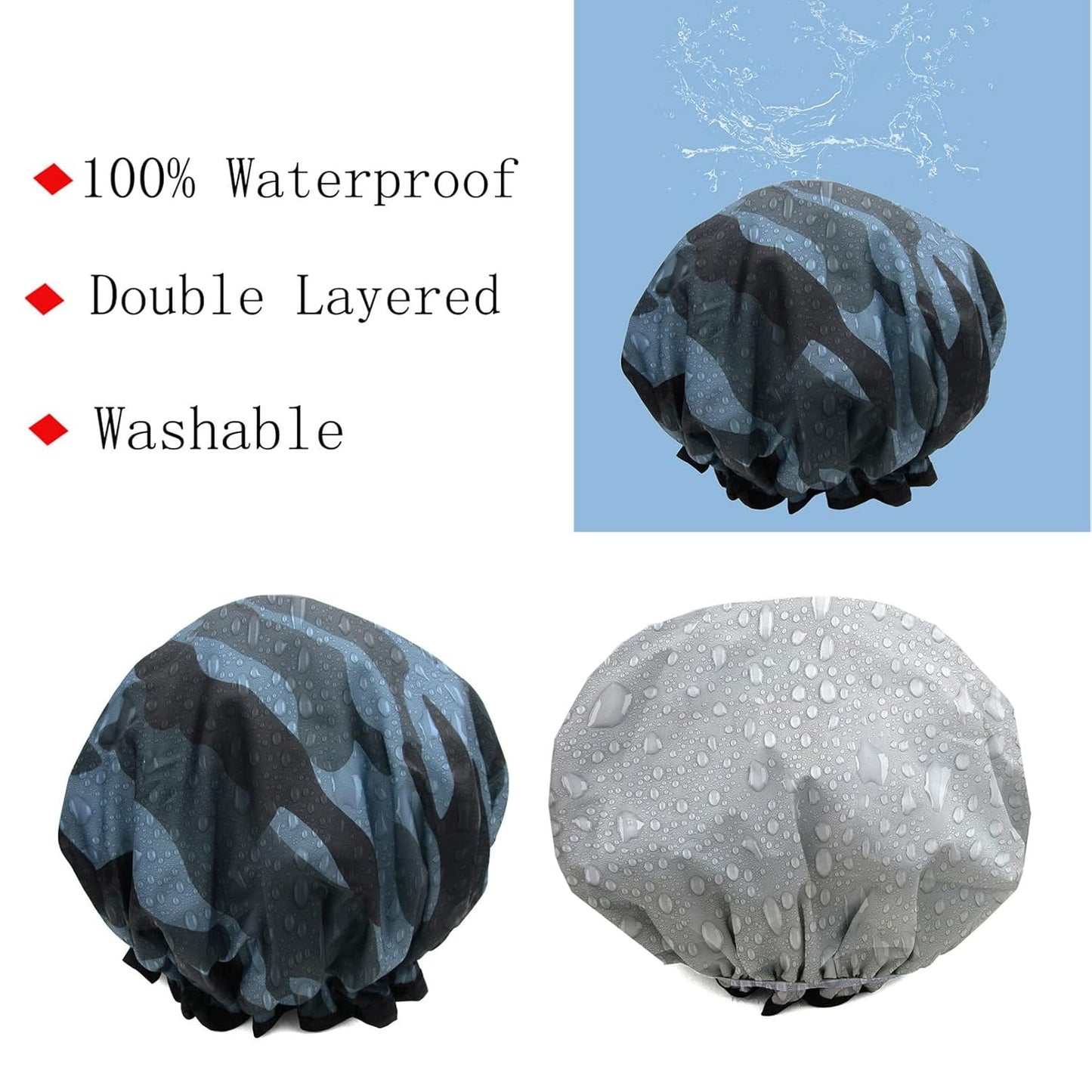 Shower Cap for Women Men Shower Hat Waterproof-Double Layer-Reusable Elastic Bath Caps for Boys Girls Hair Cap for Shower