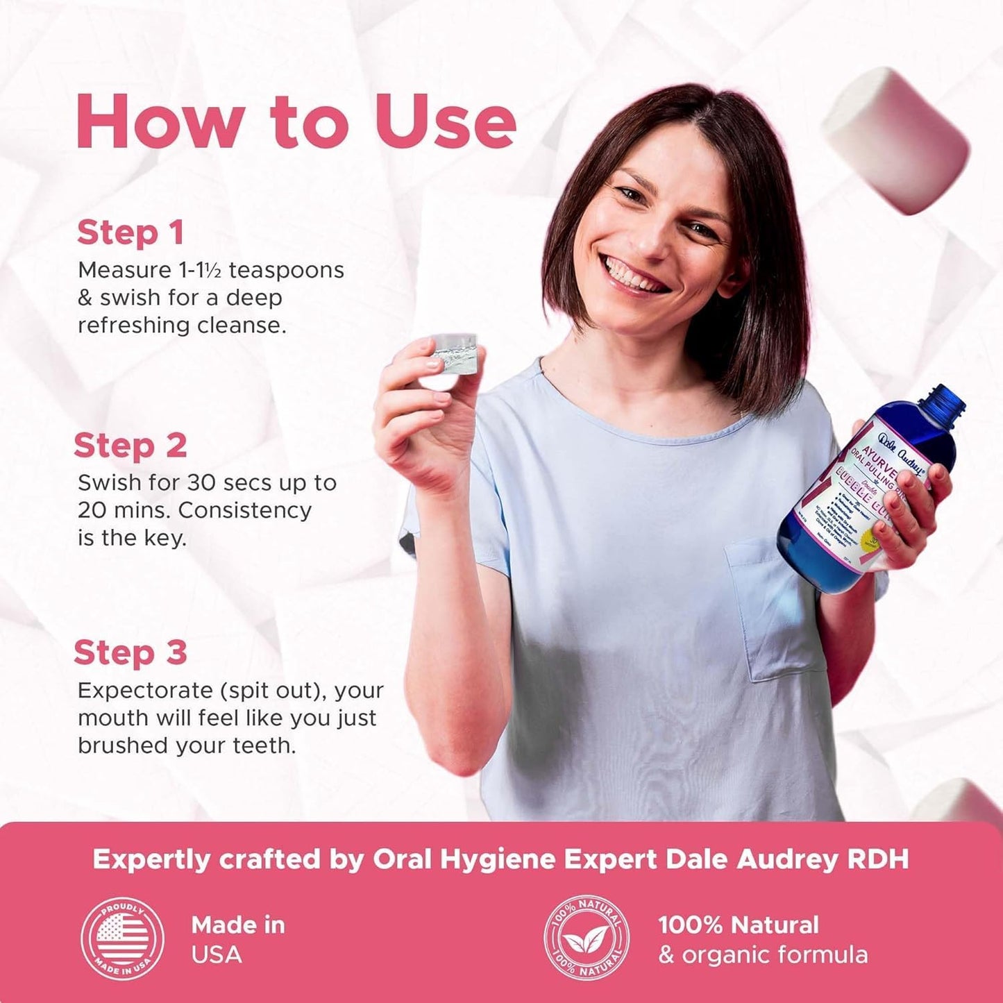 Pack of 3 Ayurvedic Organic Oil Pulling for Teeth and Gums | Bubble Gum Flavored Organic Oral Rinse Mouthwash | Essential Oils for Oral Hygiene, Healthy Gums, Teeth Whitening & Fresh Breath-8 FL Oz