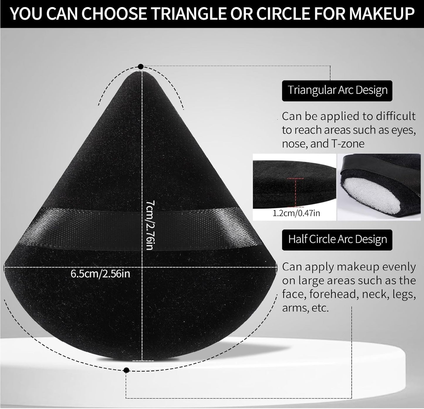 Pimoys 6 Pcs Powder Puff Face Soft Triangle Makeup Puff Velour Makeup Sponge Stocking Stuffers for Loose Powder (Black)