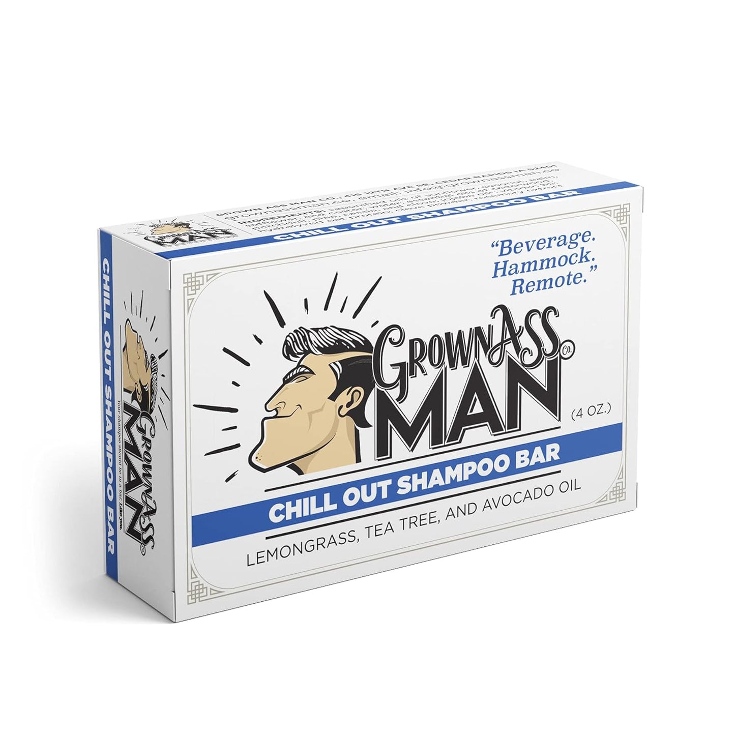 Grown Ass Man Co. - Solid Shampoo Bar Rich Lather 3 in 1: Hair, Beard & Body Wash - Plastic Free & Eco-Friendly, Natural & Organic Clean for All Hair Types, 4oz Bar (Chill Out, 6-Pack)