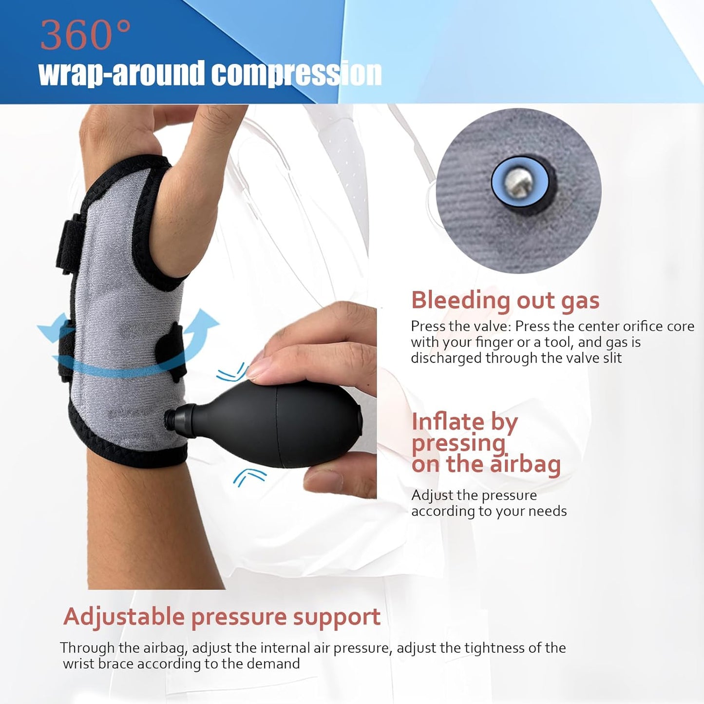 Wrist Brace for Carpal Tunnel Night Support, Inflatable waterproof Wrist Support with Air Compression for Pain Relief Caused by Tendonitis, Arthritis and Sprains,One Size Adjustable Hand Brace for Men and Women