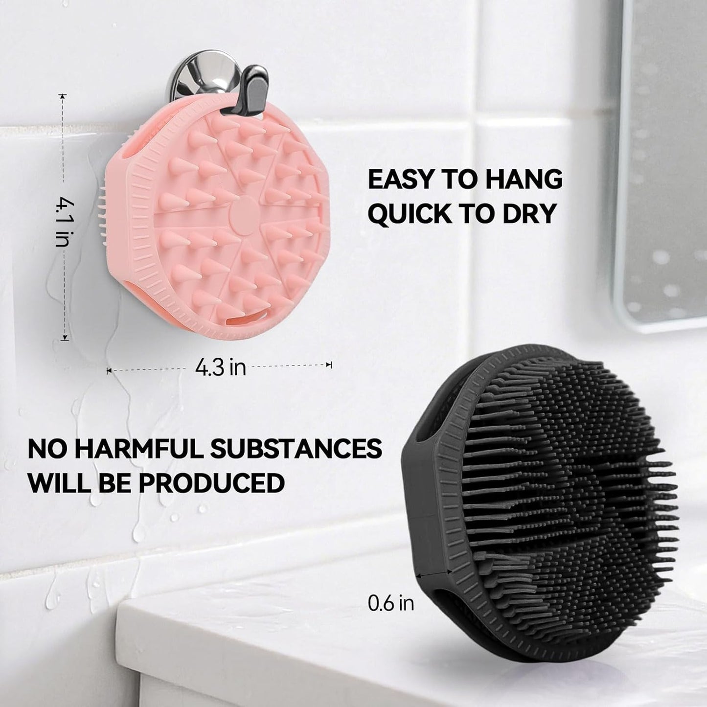 2-Pack Soft Silicone Dual-Sided Body Scrubber & Loofah | Gentle Exfoliating Shower Brush for Men & Women | Creates Rich Lather, Easy to Clean (Black & Pink)