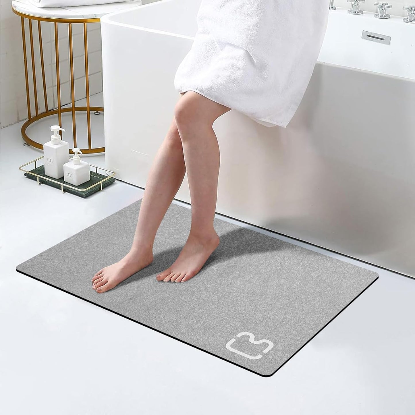 Diatomaceous Earth Bath Mat Rug Super Absorbent Diatomite Stone Bath Mat Non Slip Quick Dry Thin Bathroom Mat Fit Under Door, Floor Rugs in Front of Bathtub,Shower Room,Sink,17"x27.5", Grey