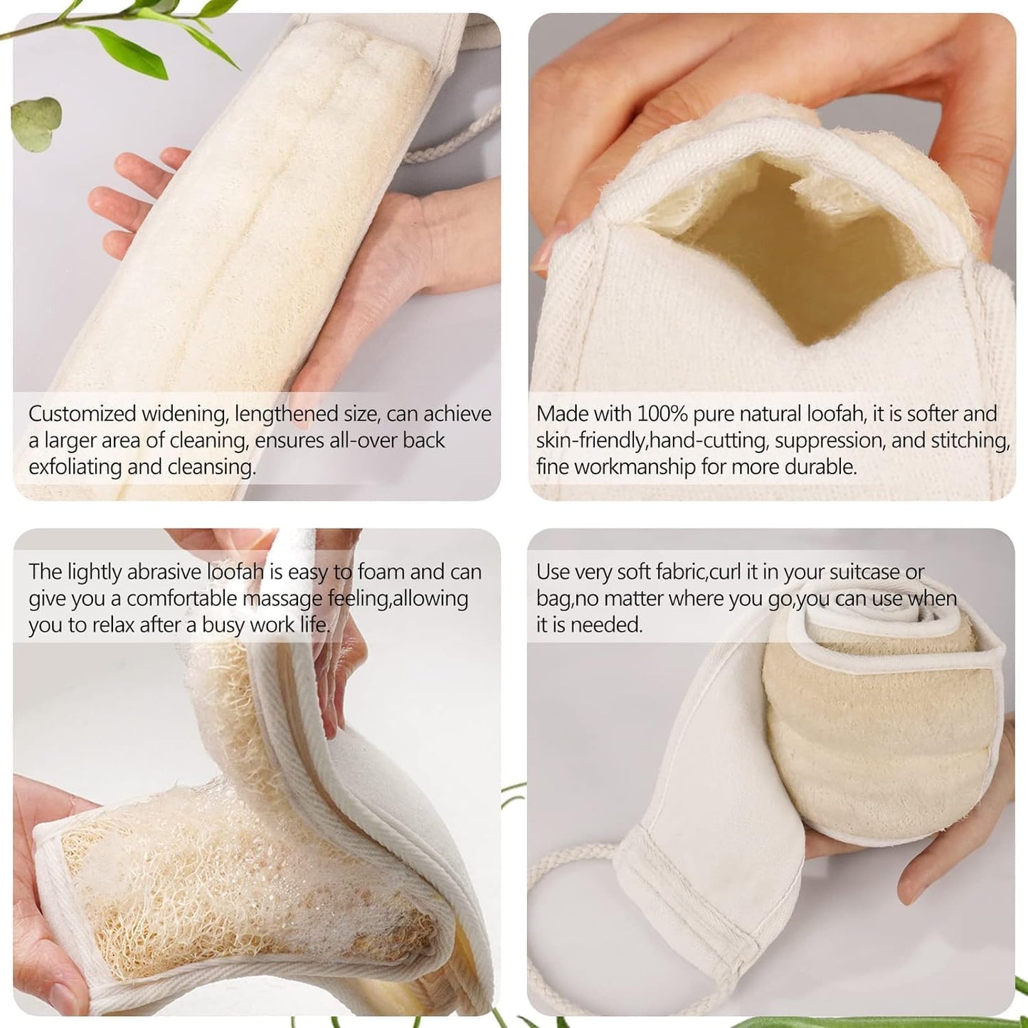 Inmorven Natural Loofah Exfoliating Back Scrubber for Shower Set (40 inch), Loofah for Men Women Sponge Pads & Body Sponge Scrubber, Deep Clean & Invigorate Your Skin, Beige