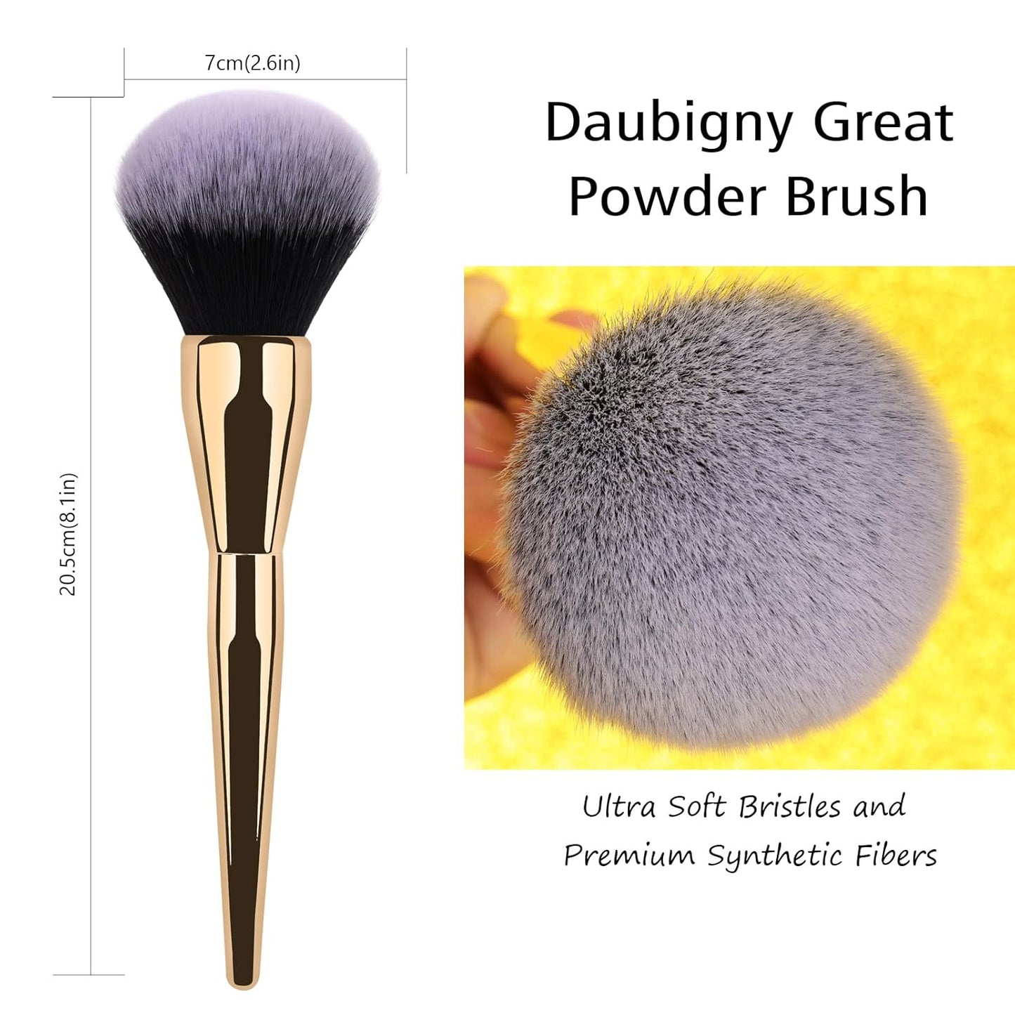 Powder Brush,Daubigny Large Powder Brush Flat Arched Premium Durable Kabuki Makeup Brush Perfect For Blending Liquid,Cream and Flawless Powder,Buffing, Blending,Concealer (Gold Black)