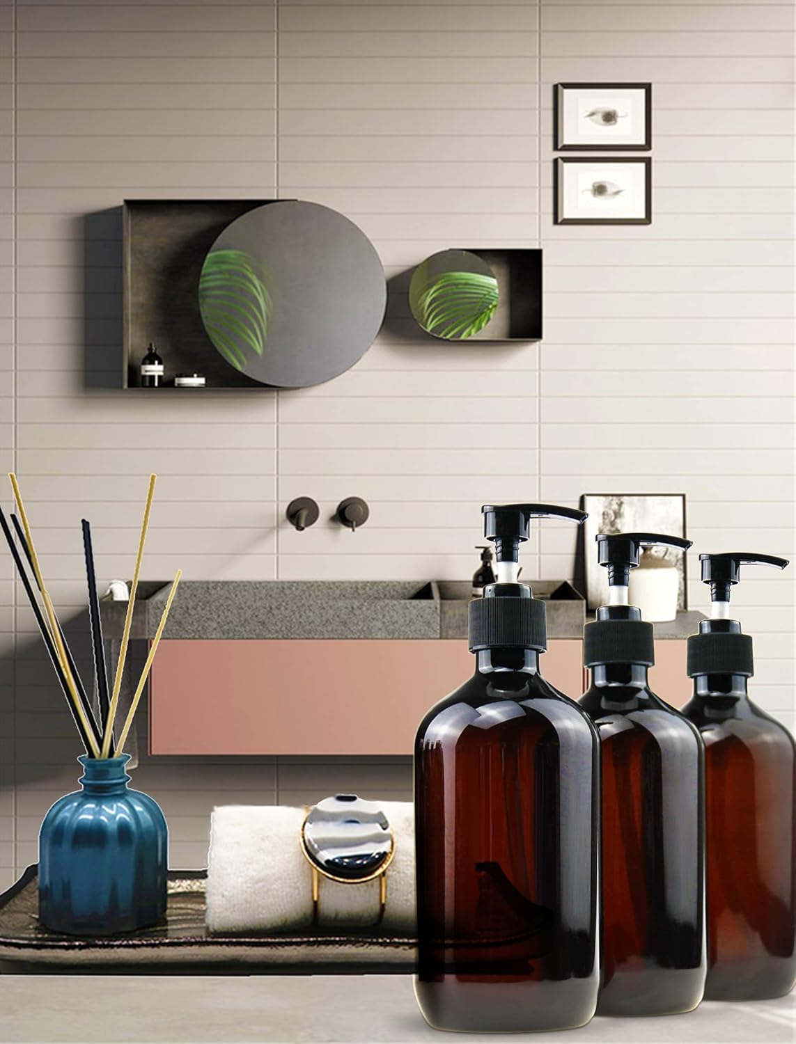 Empty Plastic Bottles with Pump Dispenser and 6pcs Labels Included, Refillable Travel Containers for Hand sanitizer Shampoo Lotion, etc - No BPA/Paraben, 500ml/16.9oz (6 Pack)