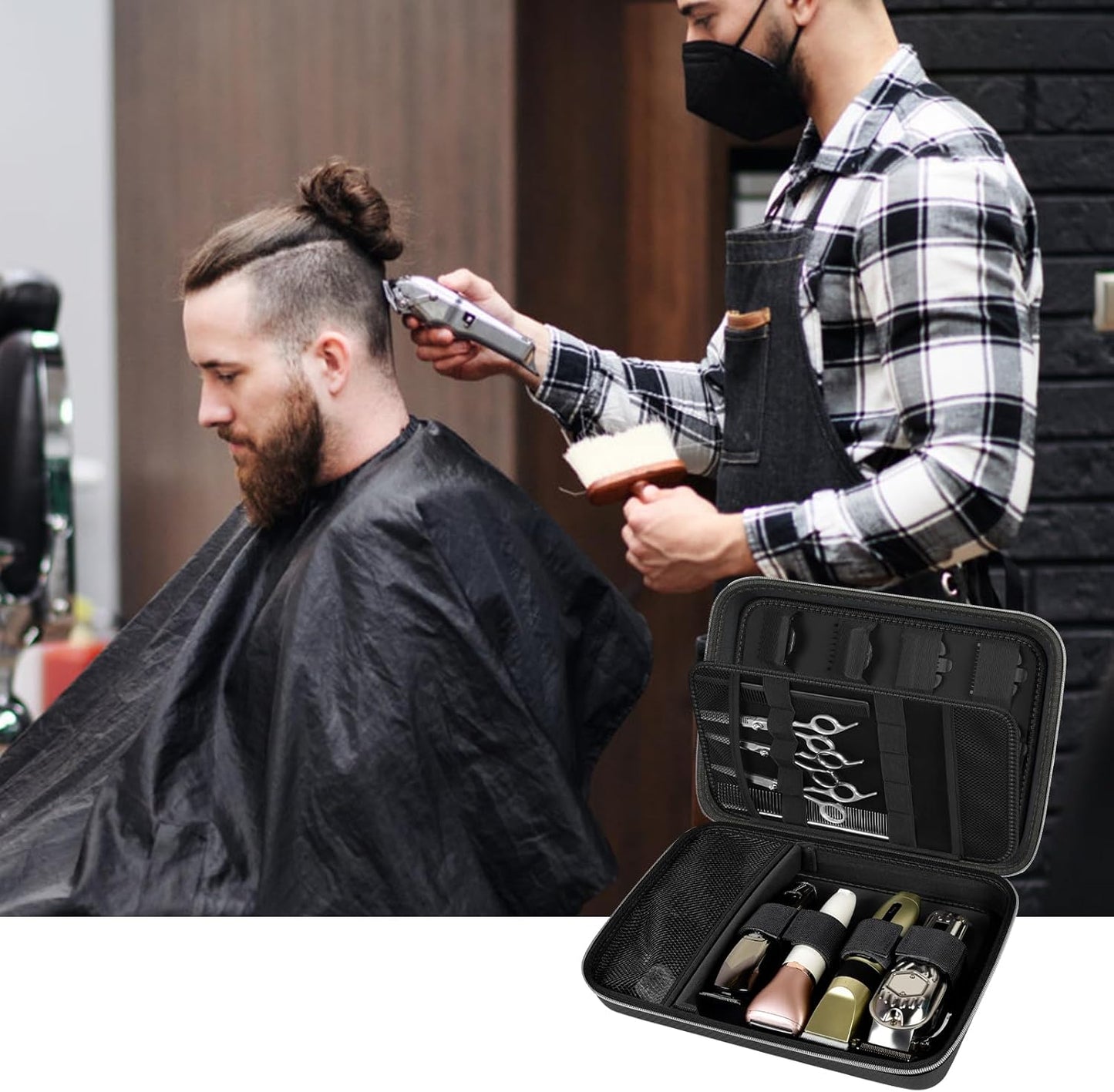 Boobowl Hard Travel Case for Hair Clippers, Hair Cutting Barber Supplies Organizer Bag, Trimmer Storage Holder for Ufree/for Wahl Men Razor Guard Grooming Kits -Box Only (Black+Silver Zipper)