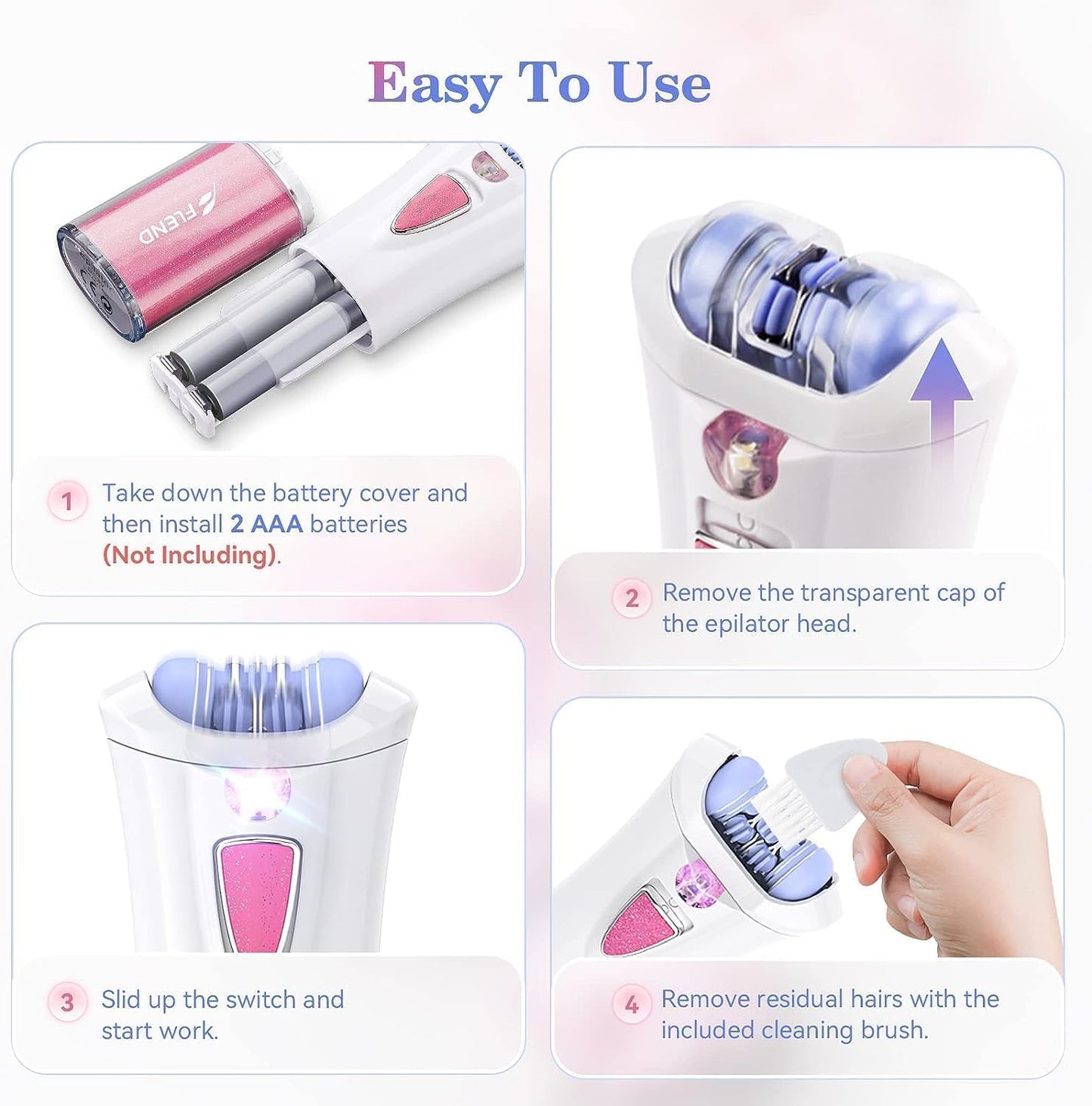 Mini Epilator, Facial Hair Remover for Women, Full Body Smooth Glide Epilator, Portable Electric Lady Shaver for Face, Armpits, Arms, Bikini, and Legs, with 9-Tweezers with LED for Precision