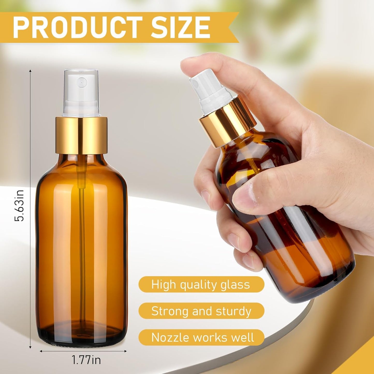 Maxcheck 50 Pieces 4oz Small Glass Spray Bottles for Essential Oil Empty Spray Mist Bottle Empty Fine Mist and Refillable Mister Refillable Liquid Containers for Perfumes, Cleaning(Brown, Gold)