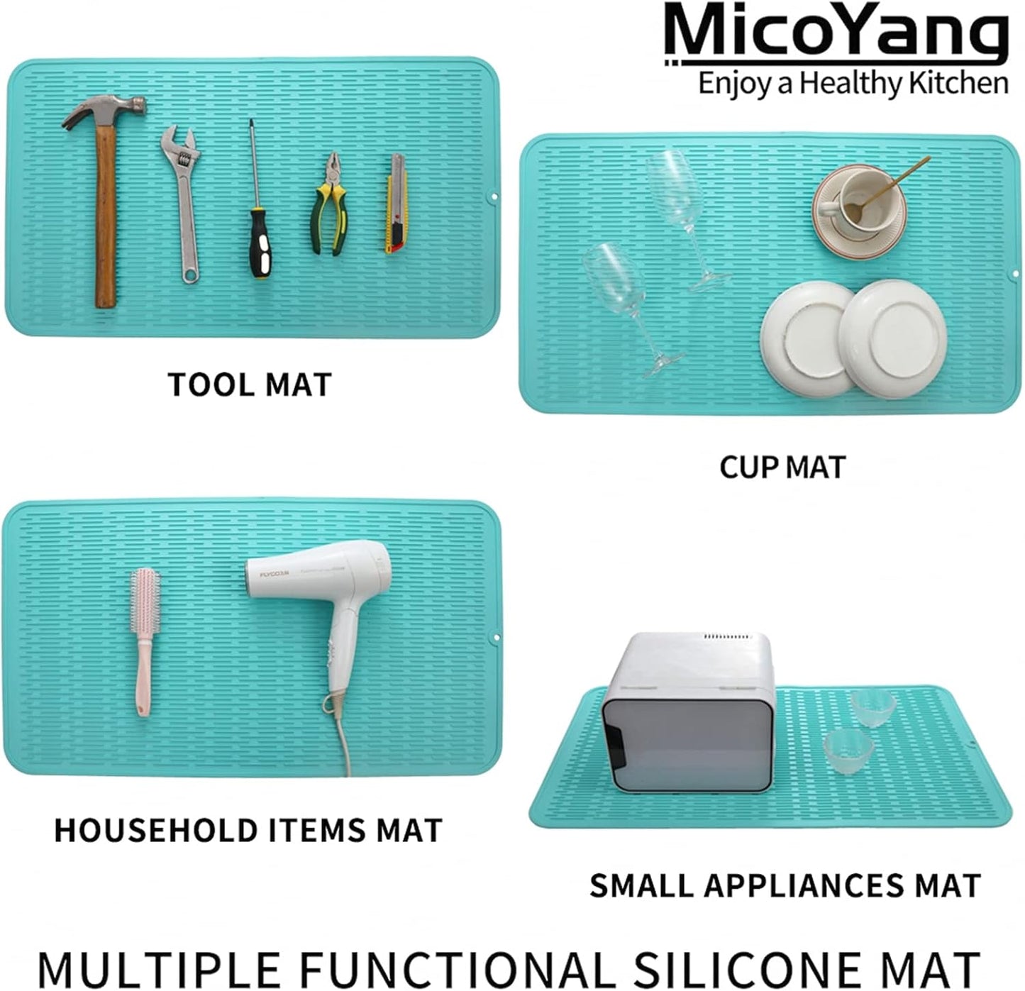 Silicone Dish Drying Mat for Multiple Usage,Easy clean,Eco-friendly,Heat-resistant Silicone Mat for Kitchen Counter or Sink,Refrigerator or Drawer Liner Mint 4XL 32 inches x 18 inches