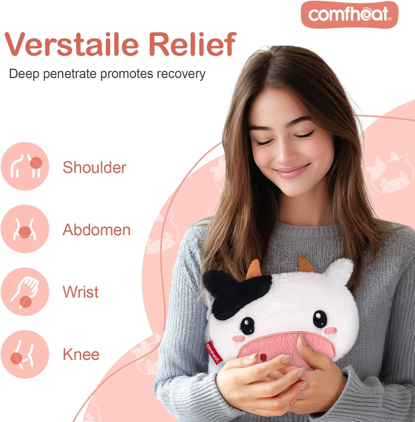 Cow Microwave Heating Pad - Hot & Cold Therapy with Natural Flaxseed Filling, Moist Heat for Cramps, Shoulder Muscle Pain Relief, Natural Heat Pack Moist Heat with Washable Cover