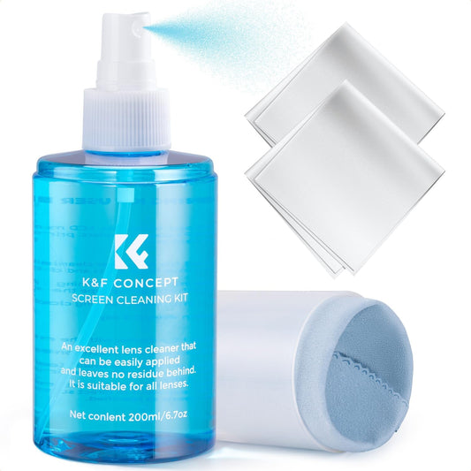 K&F CONCEPT Screen Cleaner Spray, with 2 Microfiber Cleaning Cloth, Touchscreen Cleaning Kit for LCD LED DVD TV, Smartphone, iPad, Laptop, Tablet Monitor, Computer Monitor, Electronic Devices (200ml)