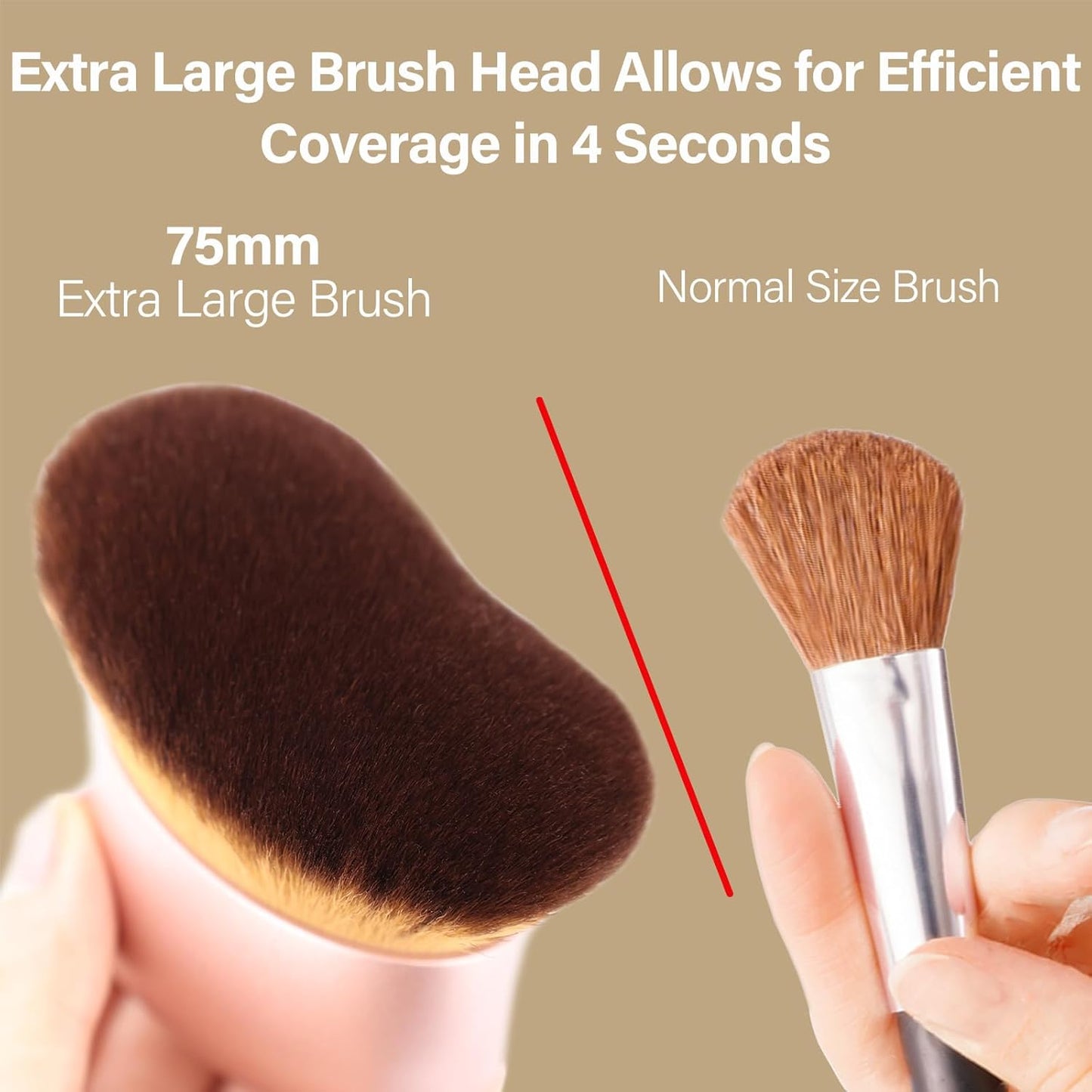 Extra Large Body Makeup Brush For Self Tanner, Leg Makeup &Bronzer Blend,75 mm Wide-headed Kabuki Brush Provides More Even &Pretty Application, Oval Face&Back Makeup Brush, Wet&Dry Use- Pink Rose Gold
