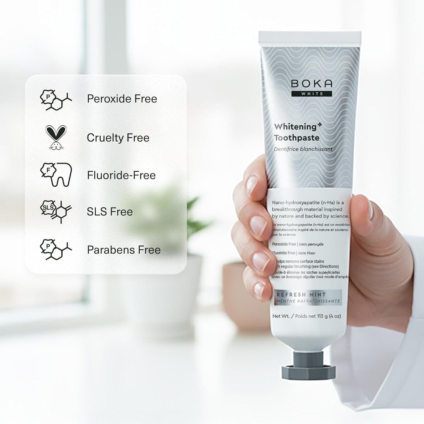 Boka Fluoride Free Toothpaste, Nano Hydroxyapatite Toothpaste, Appropriate for Sensitive Teeth, for Adult, Kids Oral Care - Whitening* Refresh Mint, 1.3 Fl Oz 2Pk US Manufactured