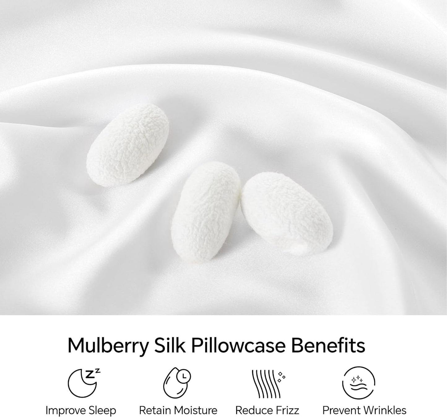 INFIIXSO Silk Pillow Cases 2 Pack Standard Size, Ultra Smooth & Soft Mulberry Silk Pillow Case for Hair and Skin, Breathable Cooling Silk Pillowcase with Hidden Zipper (White, 20x26 Inches)