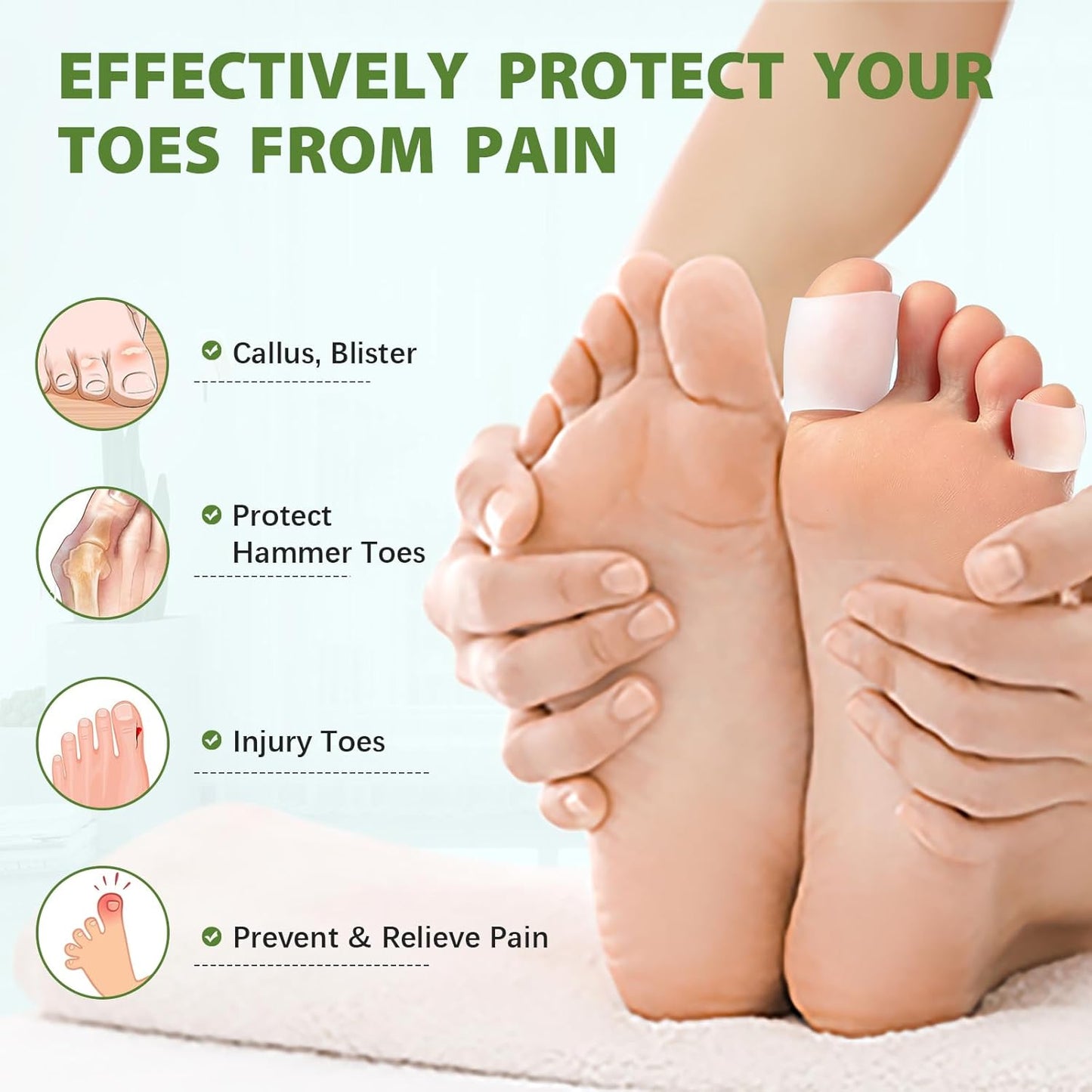 Bukihome Silicone Toe Protectors – 14 Pack Silicone Toe Sleeve for Hammer Toes, Corns, Calluses, Blisters – Soft Gel Protector Toe Cushions for Pain Relief (Clear, Pinky）