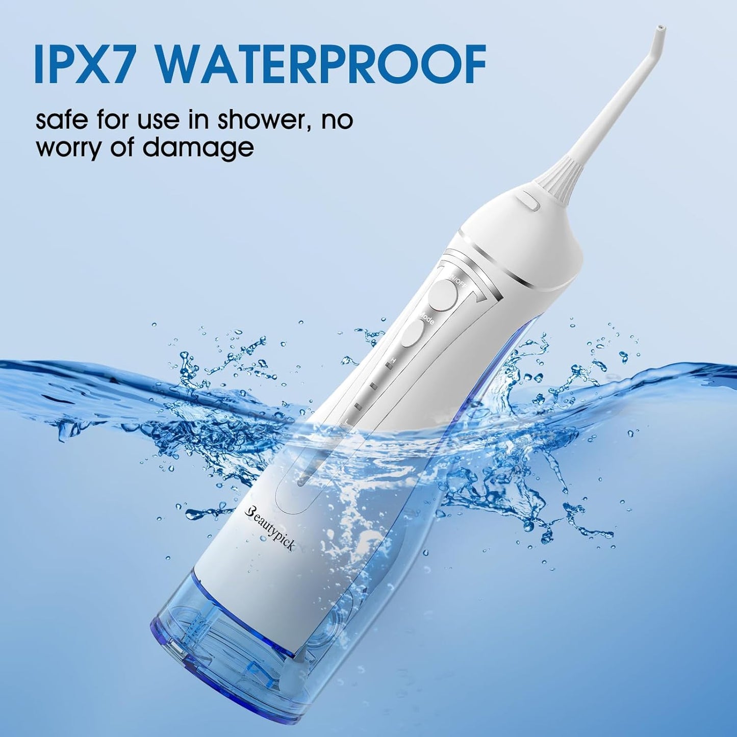 Water Dental Flosser Teeth Pick: Portable Cordless Oral Irrigator 300ML Rechargeable Travel Irrigation Cleaner Beautypick IPX7 Waterproof Electric Flossing Machine for Teeth Cleaning White