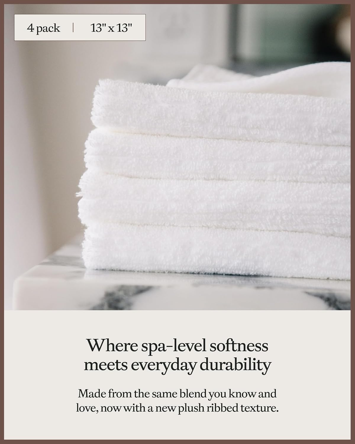 Cozy Earth Ribbed Washcloth Set - 60% Cotton 40% Viscose from Bamboo Bathroom Washcloths - Soft & Absorbent Textured Ribbed Pattern - 4 Pack Charcoal