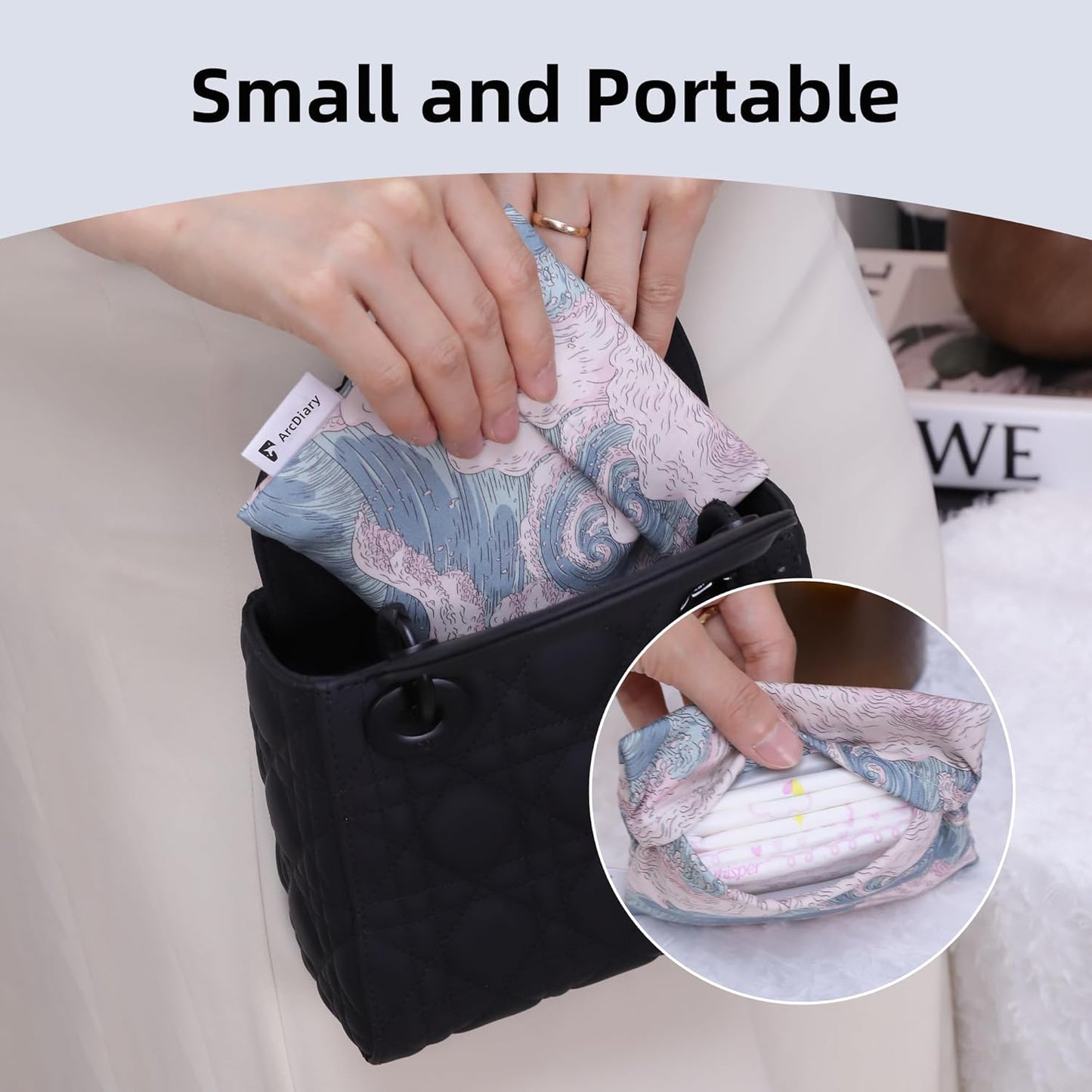 Period Bag for Teen Aged Girls, Portable Sanitary Pad Storage Bag for Teen Pads/Sanitary Napkins/Small Tampons, Feminine Menstrual Cup Pouch (Sea and Waves)