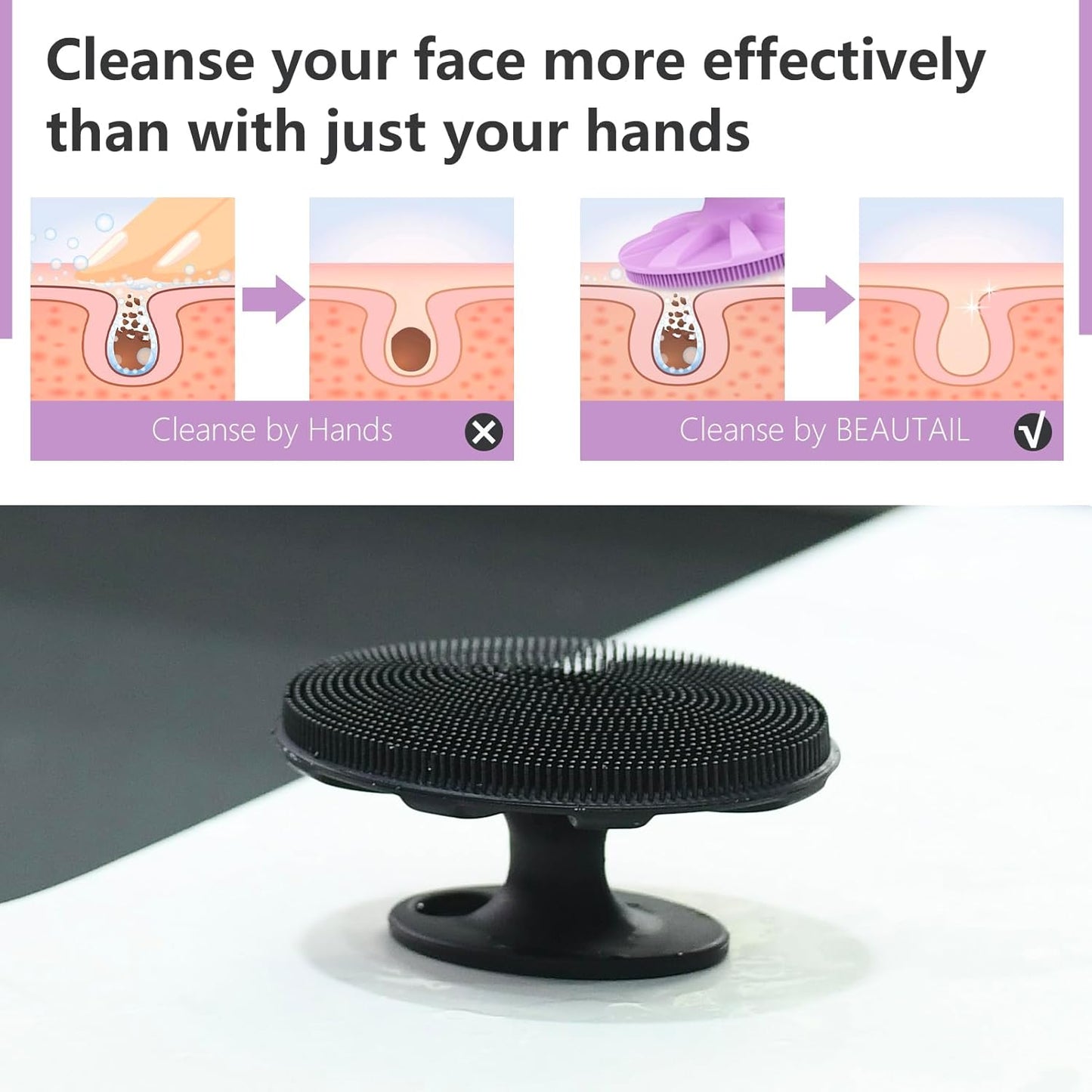 Silicone Face Scrubber 2 Pack, Manual Facial Cleansing Brush, Gentle Face Exfoliator for Sensitive Skin, Skin Care Exfoliating Face Brush for Men and Women, Black+Purple