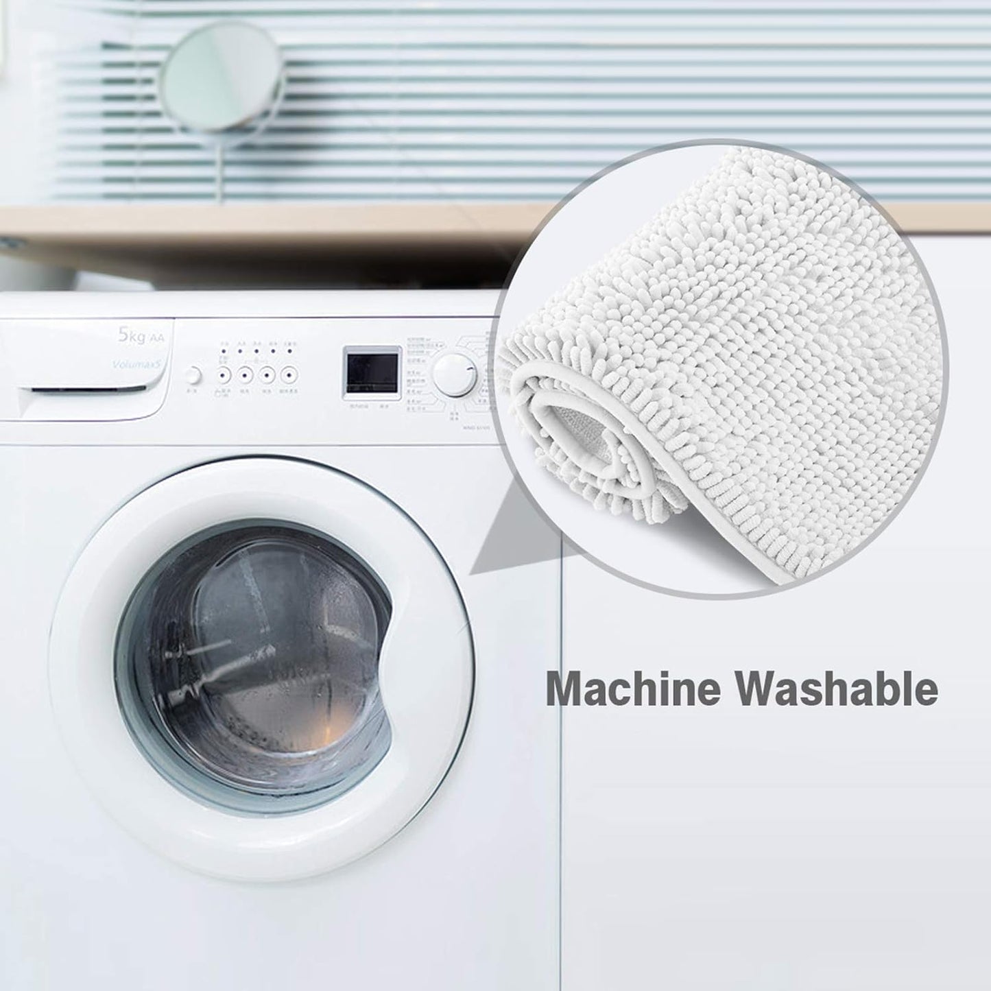 ITSOFT Non-Slip Shaggy Chenille Toilet Contour Bathroom Rug with Water Absorbent, 24 x 21 Inches U-Shaped White