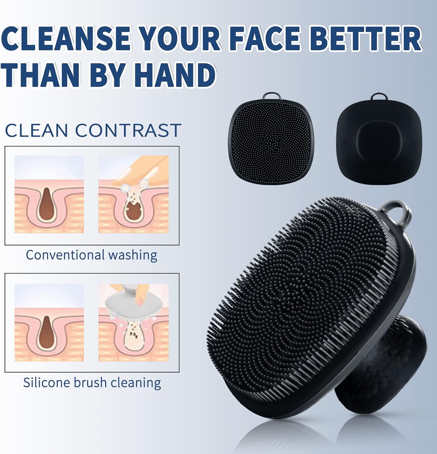 VWMYQ Face Scrubber, Silicone Face Scrubber for Men Facial Cleansing Brush Silicone Face Wash Brush Manual Waterproof Cleansing Skin Care Face Brushes for Exfoliating- Black