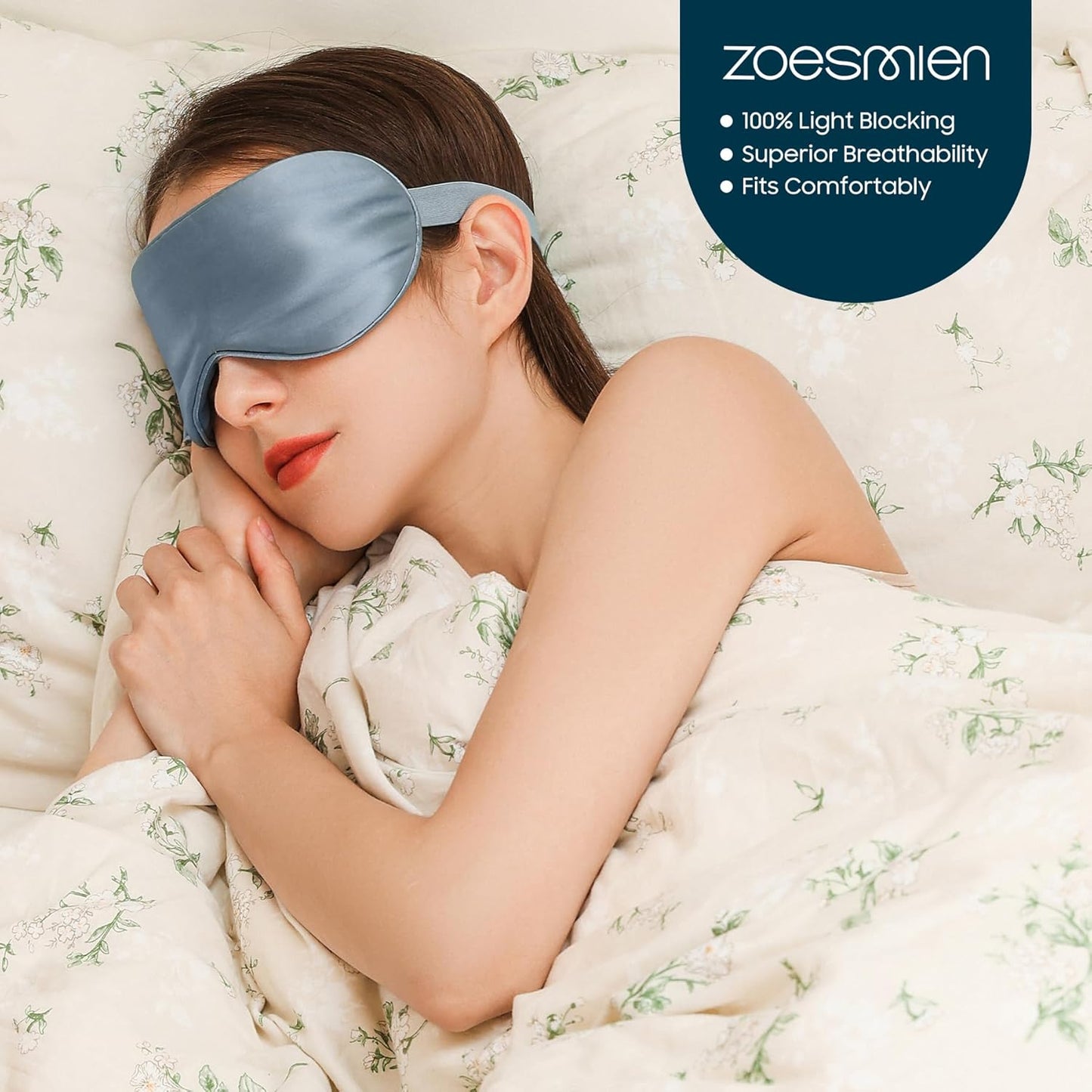 Sleep Mask 100% Mulberry Silk for Light Blocking, ZOESMIEN Eye Mask for Women Men Side Sleeper, Puffiness Dry Eyes Headache, Adjustable Strap, Christmas Gift Package, Misty Blue
