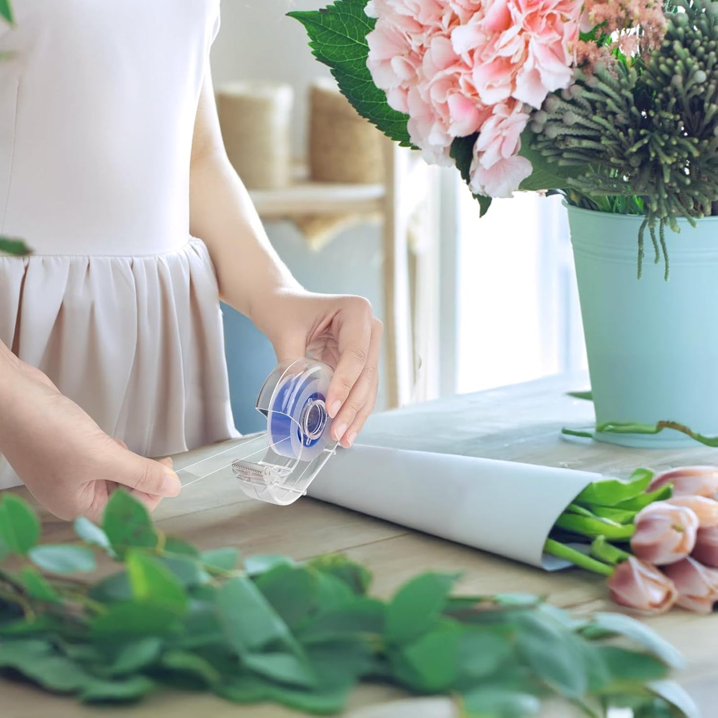 24 Pcs Transparent Tape with Dispenser, 0.7 x 1000 in Blue Core Clear Tape Rolls Bulk, Office Tape Refills for Desk, Craft, and Gift Wrapping