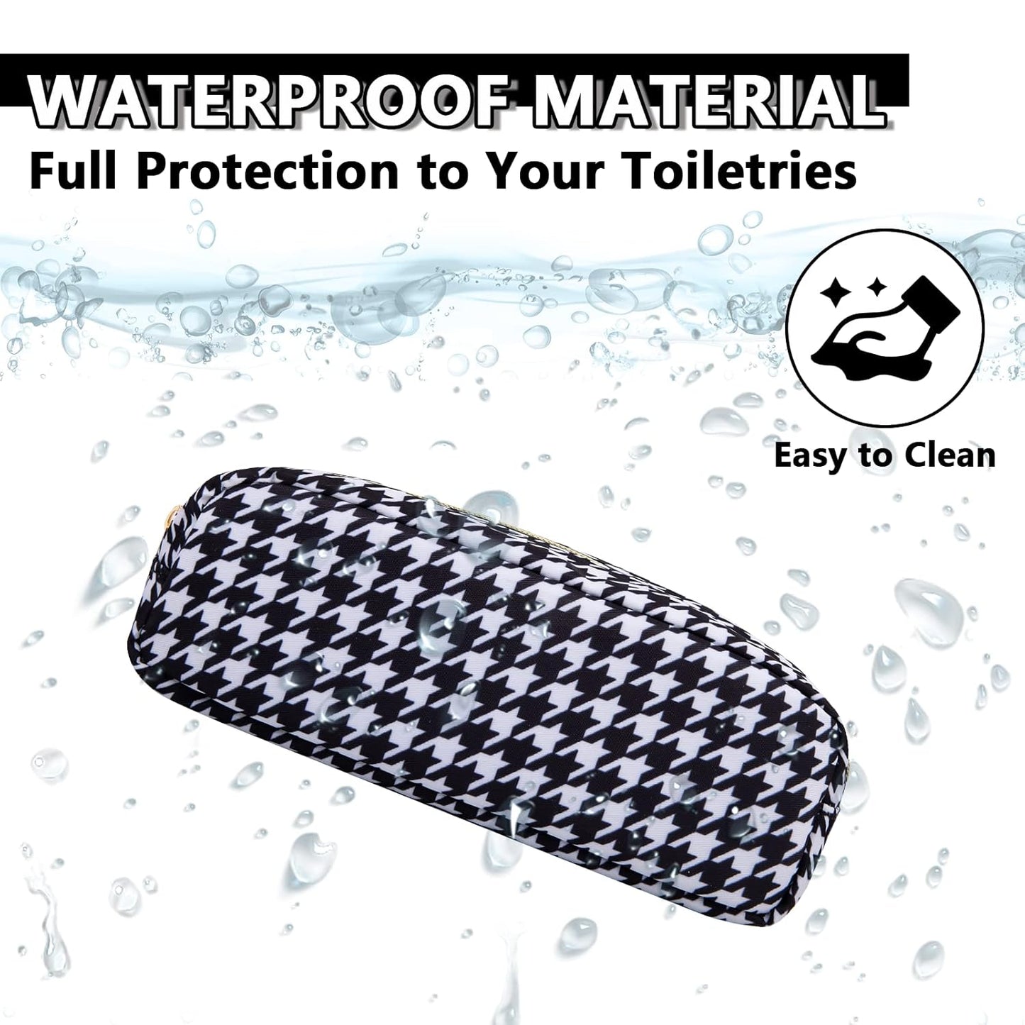 Small Pencil Case Makeup Bag for Purse, Cute Pencil Pouch Nylon Preppy Houndstooth Makeup Brush Bag with Zipper, Girl Portable Stationery Storage Case Small Pen Bag for Office School(Slim-Houndstooth)