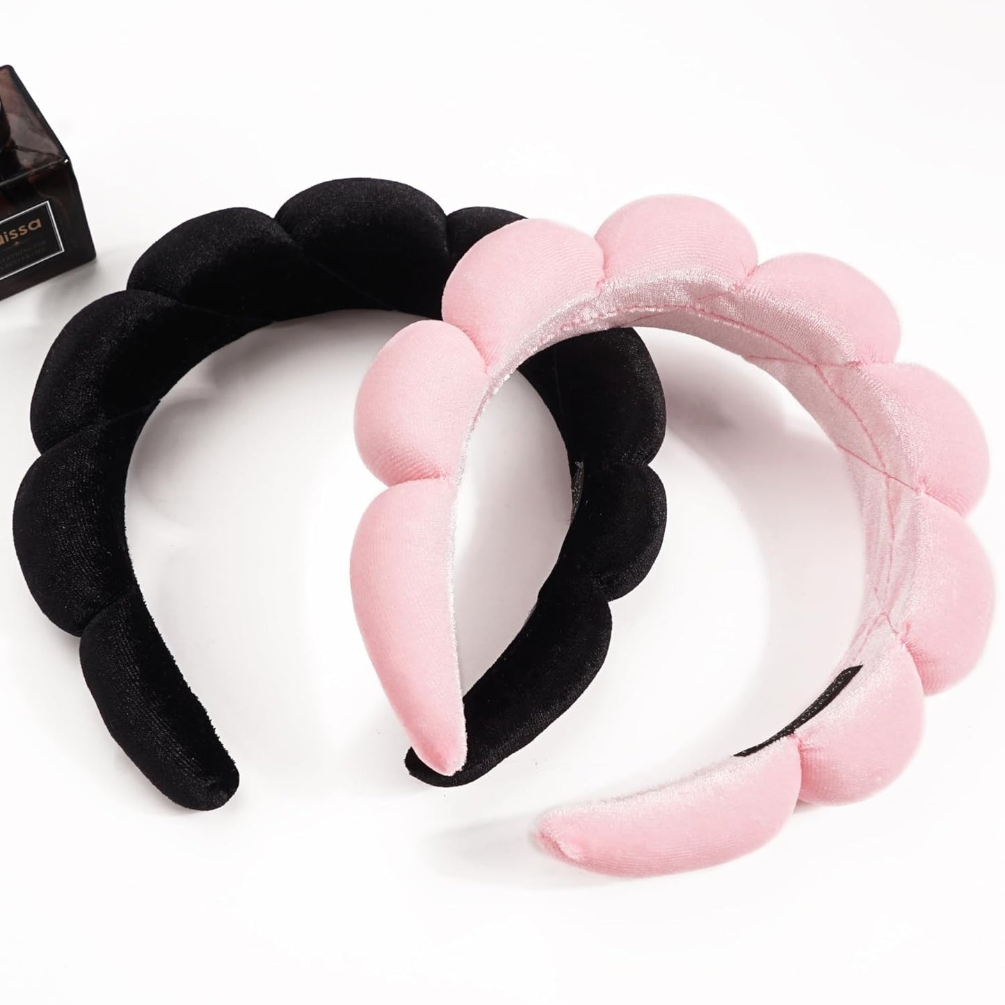 Ayesha 2pcs Spa Headband for Washing Face, Bubble Sponge Soft Hairband for Women - Skincare and Makeup (Pink&Black)