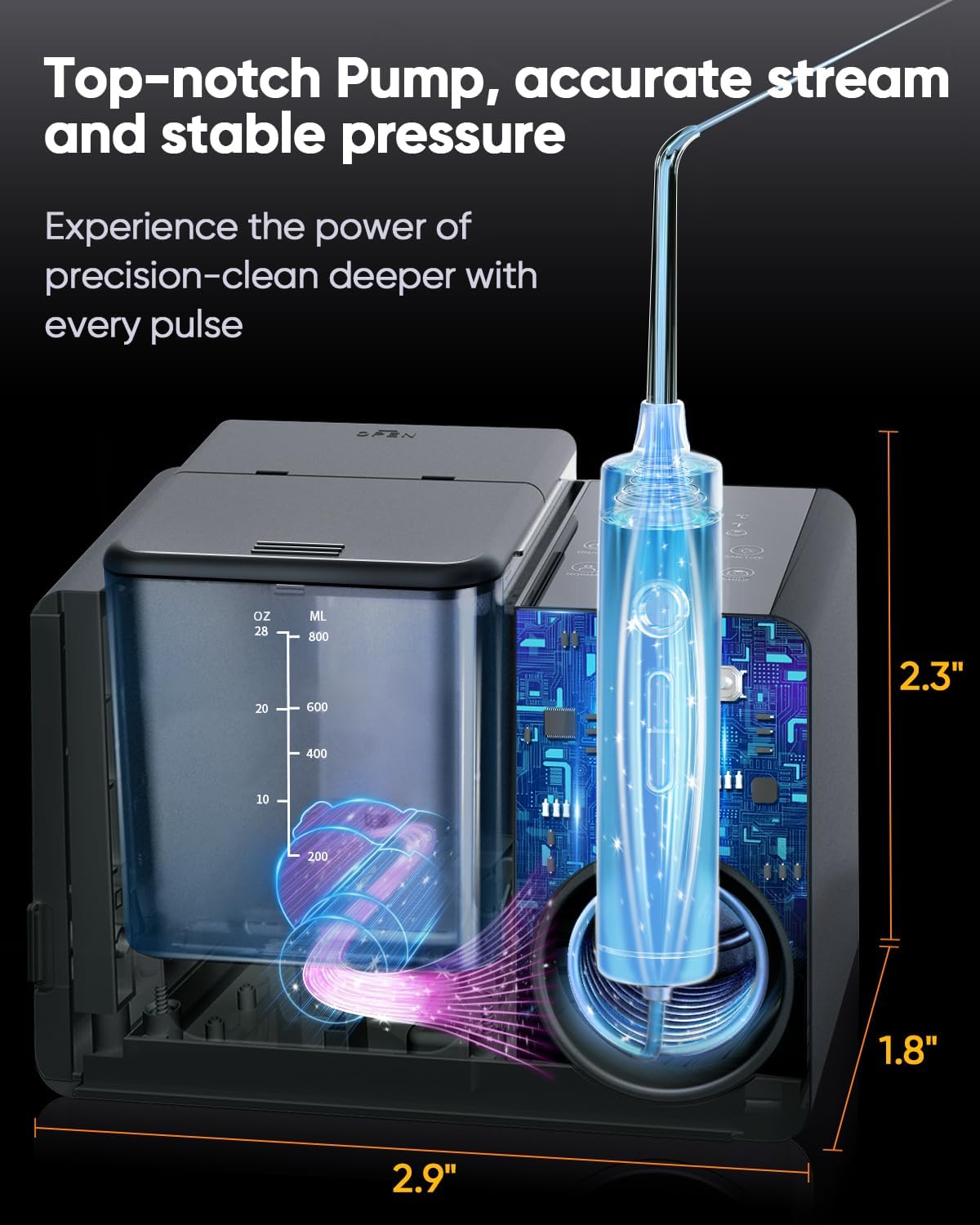 MySmile LP233 Pro UVC Sterilizable Countertop Water flossers for Teeth 800ML Digital Display Electric Oral Irrigator with a Water Filter 3 Modes and 6 Jet Tips (Graphite Grey)