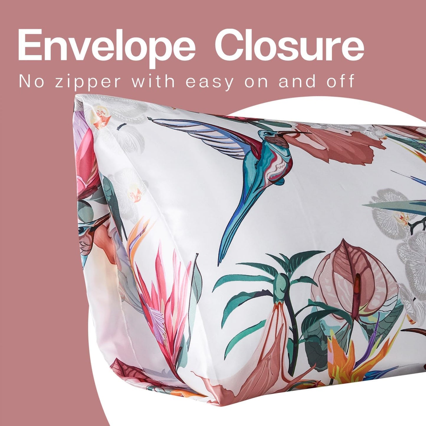 MR&HM Satin Pillowcase for Hair and Skin, Silk Satin Pillowcase 2 Pack, Standard Size Pillow Cases Set of 2, Silky Pillow Cover with Envelope Closure (20x26, Floral Bird)