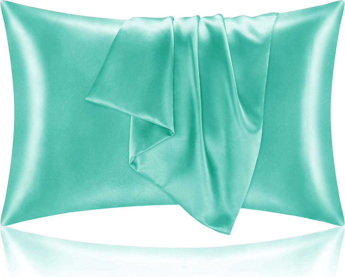 BEDELITE Satin Pillowcase for Hair and Skin, Super Soft and Cooling Similar to Silk Pillow Cases 2 Pack with Envelope Closure, Gift for Women Men(20"x26" Standard Size, Turquoise)