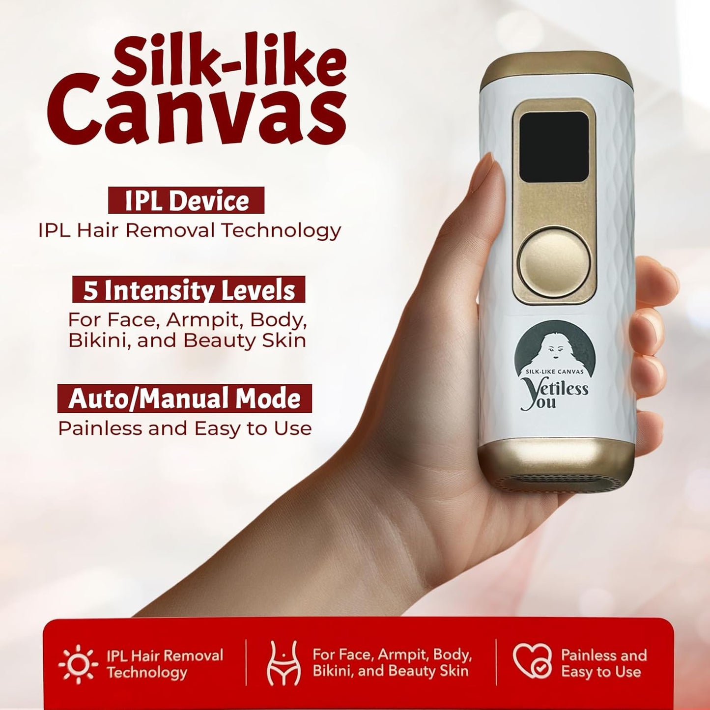 IPL Hair Removal Device, Laser Remover for Women & Men, at-Home Cooling Epilator with Quartz Tube, Hair Removal Machine for Yetiful Skin, Maquina Depilar (White)