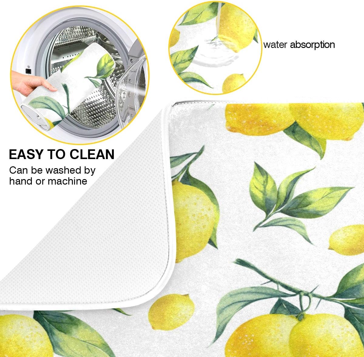 Tropical Lemon Leaves Dish Drying Mat 16x18 for Kitchen Lemon Yellow Lime Tree Dishes Pad Dish Drainer Rack Mats Absorbent Fast Dry Kitchen Accessories
