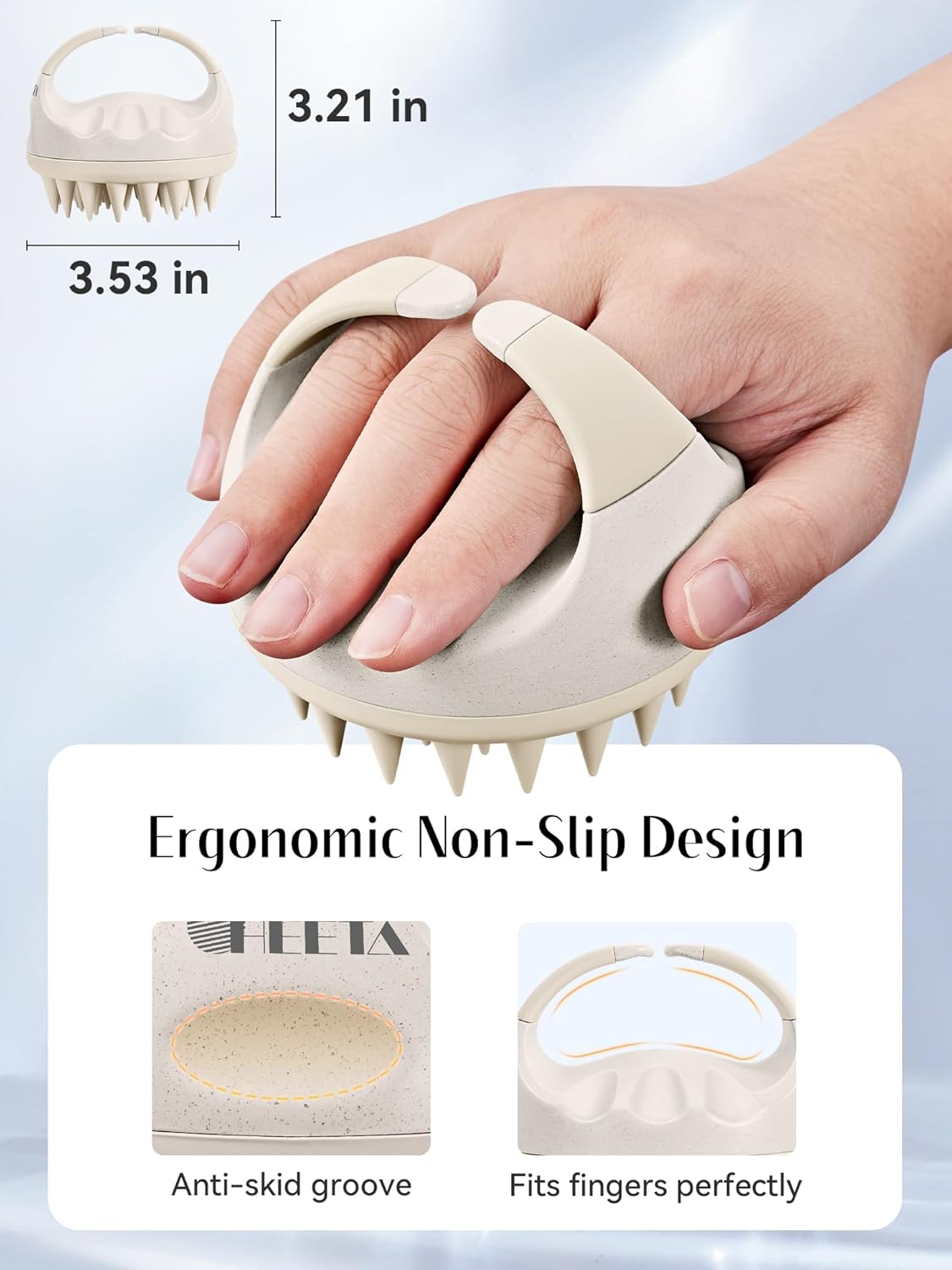 HEETA Hair Brush, Hair Growth Scalp Massager with Soft Silicone Bristles to Remove Dandruff, Relieve Itching & Relax Scalp, Shampoo Brush for Wet Dry Hair Care, Beige & Grey, 2 Count