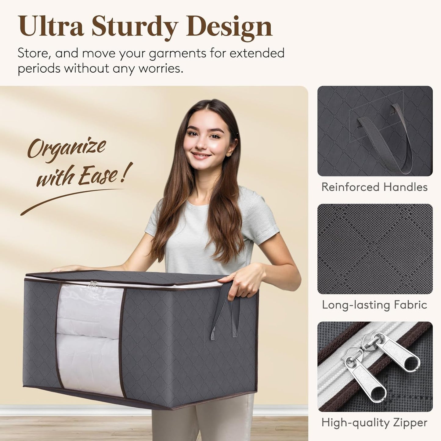 Lifewit 90L Large Storage Bags, 10 Pack Closet Organizers and Storage, Clothes Storage Bins with Lids, Foldable Storage Containers with Reinforced Handles for Clothing Blanket Bedding Comforter Gray