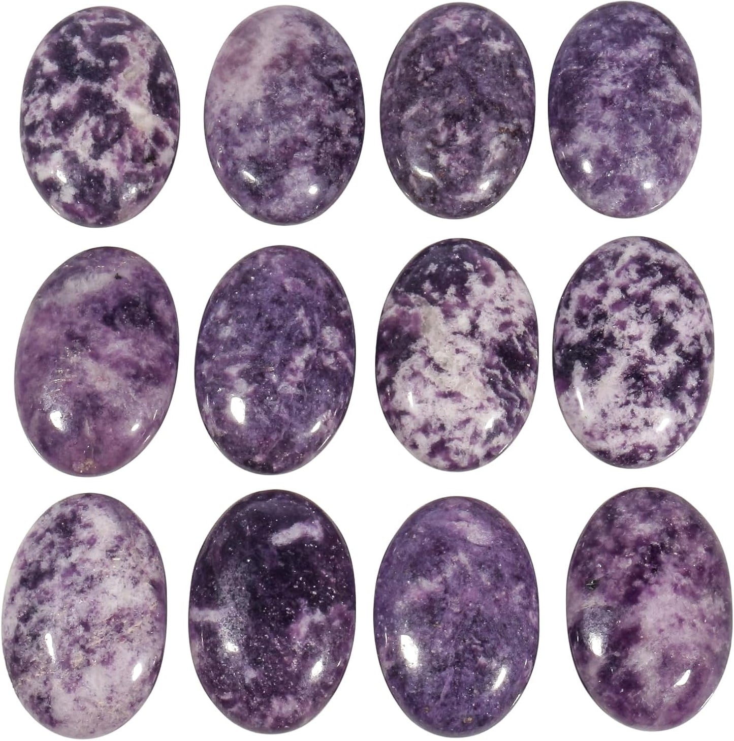 Natural Purple Lepidolite Oval Polished Worry Stones, Healing Crystal Indoor Fountain Stones Massage Energy Anxiety Relief Items