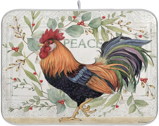 Farmhouse Rooster Farm Dish Drying Mats for Kitchen 18x24 inch Drying Mat Absorbent Microfiber Dish Mat Drainer Rack Mats Fast Dry for Kitchen Counter