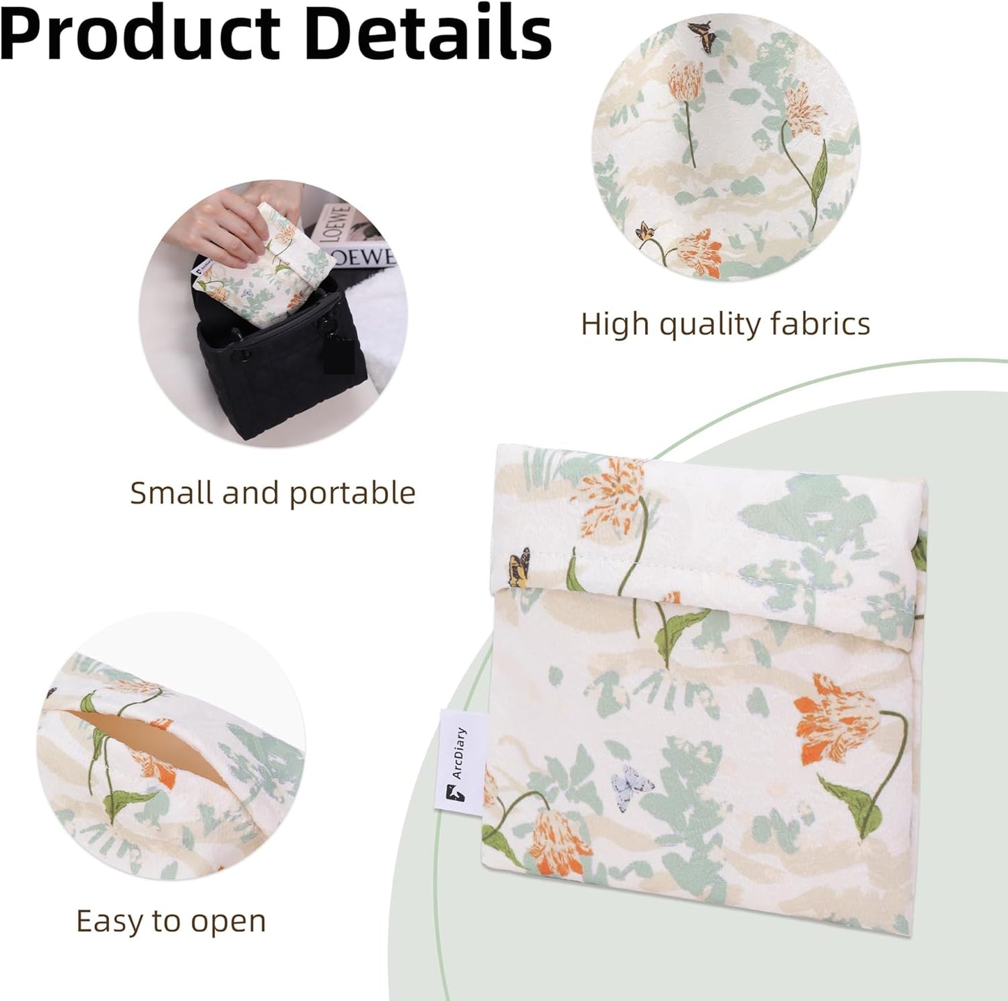 Period Bag for Teen Aged Girls, Portable Sanitary Pad Storage Bag for Teen Pads/Sanitary Napkins/Small Tampons, Feminine Menstrual Cup Pouch (Orchid Grass)